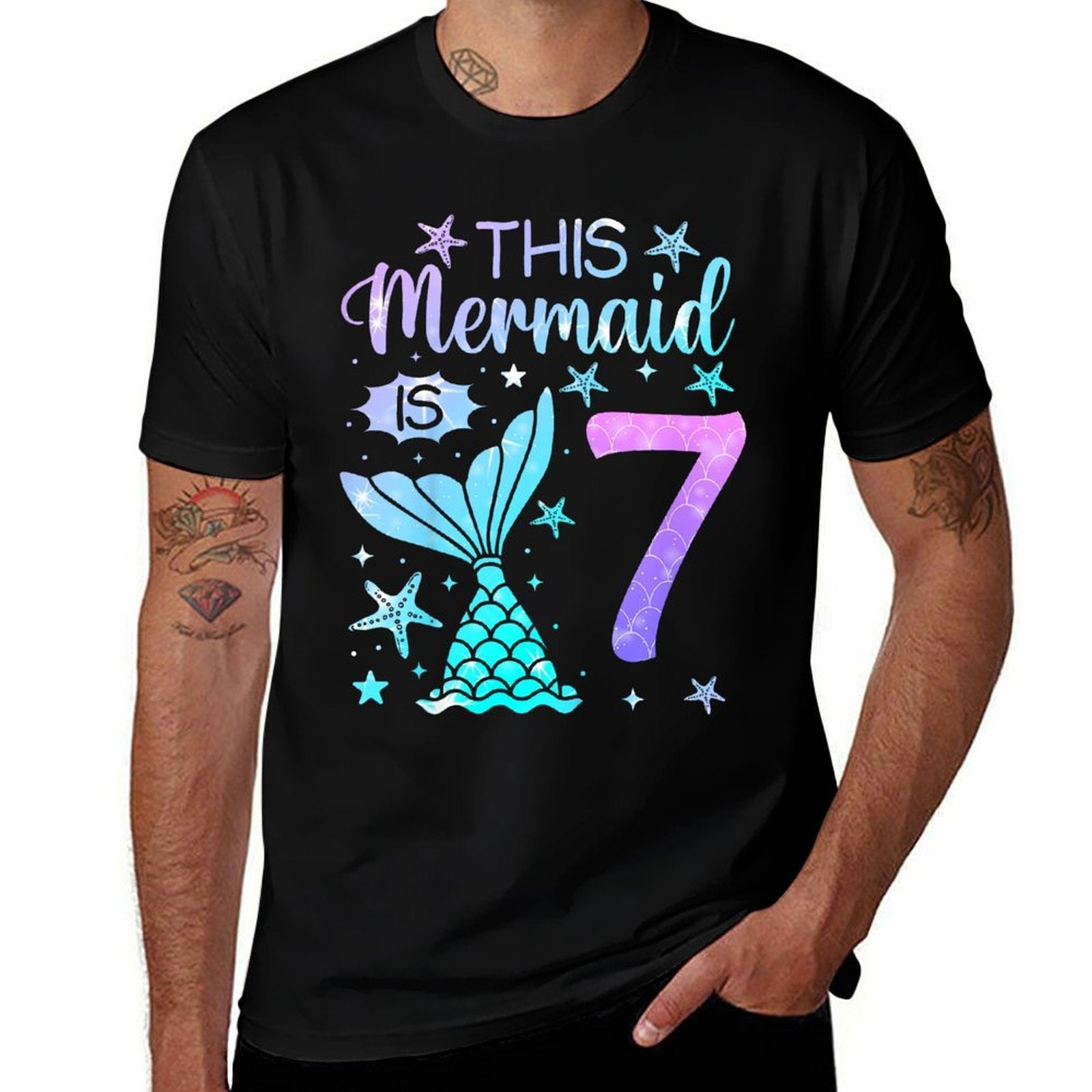 7th Birthday Girl 7yr Seven 7 Year Old Mermaid Bday Comfortable T-Shirt