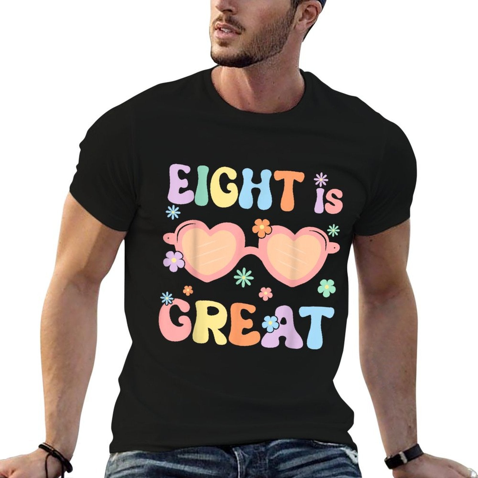 Groovy Eight Party 8 Is Great 8th Birthday 8 Years Old Girls  Slim-fit Cut T-Shirt