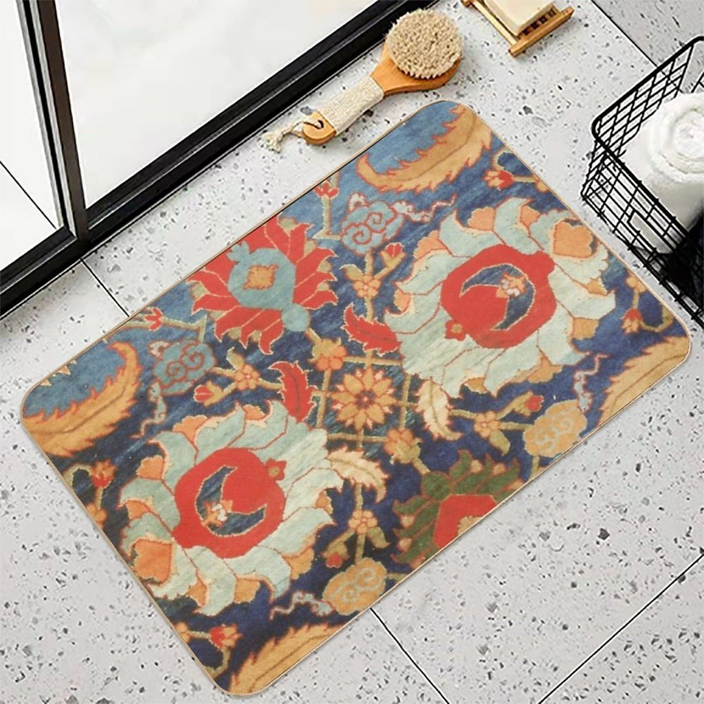 Indian Antique Floral Rug Print  Pet-Safe Bath Mat