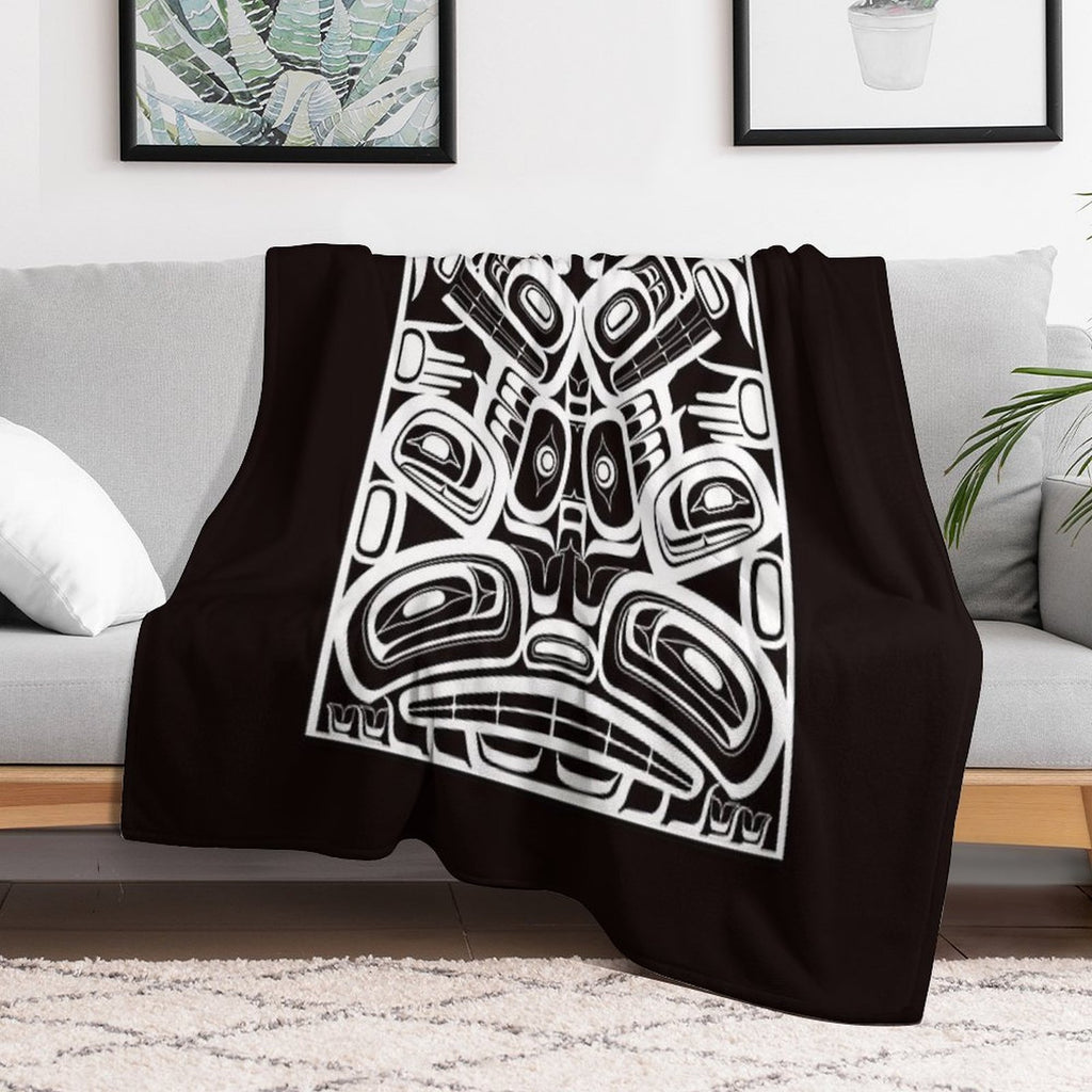 White Totem Native Formline Design Orca Bear Raven Travel-friendly Throw Blanket