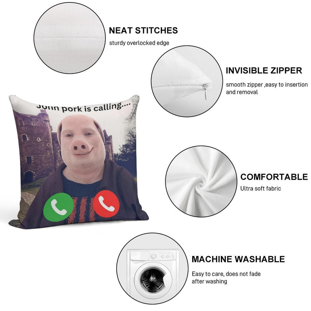 John Pork Is Calling Soft Short Plush Fabric Throw Pillow