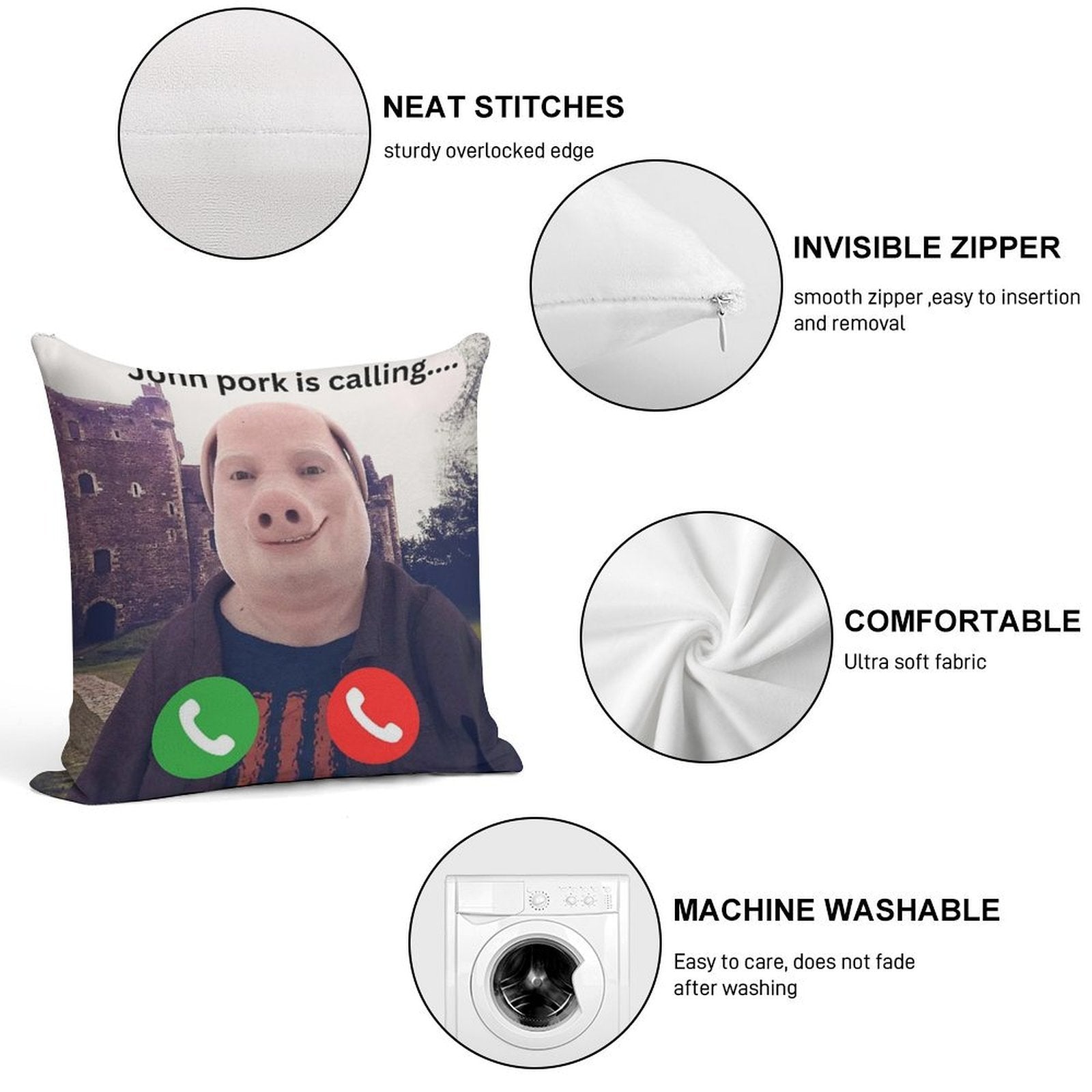 John Pork Is Calling Soft Short Plush Fabric Throw Pillow