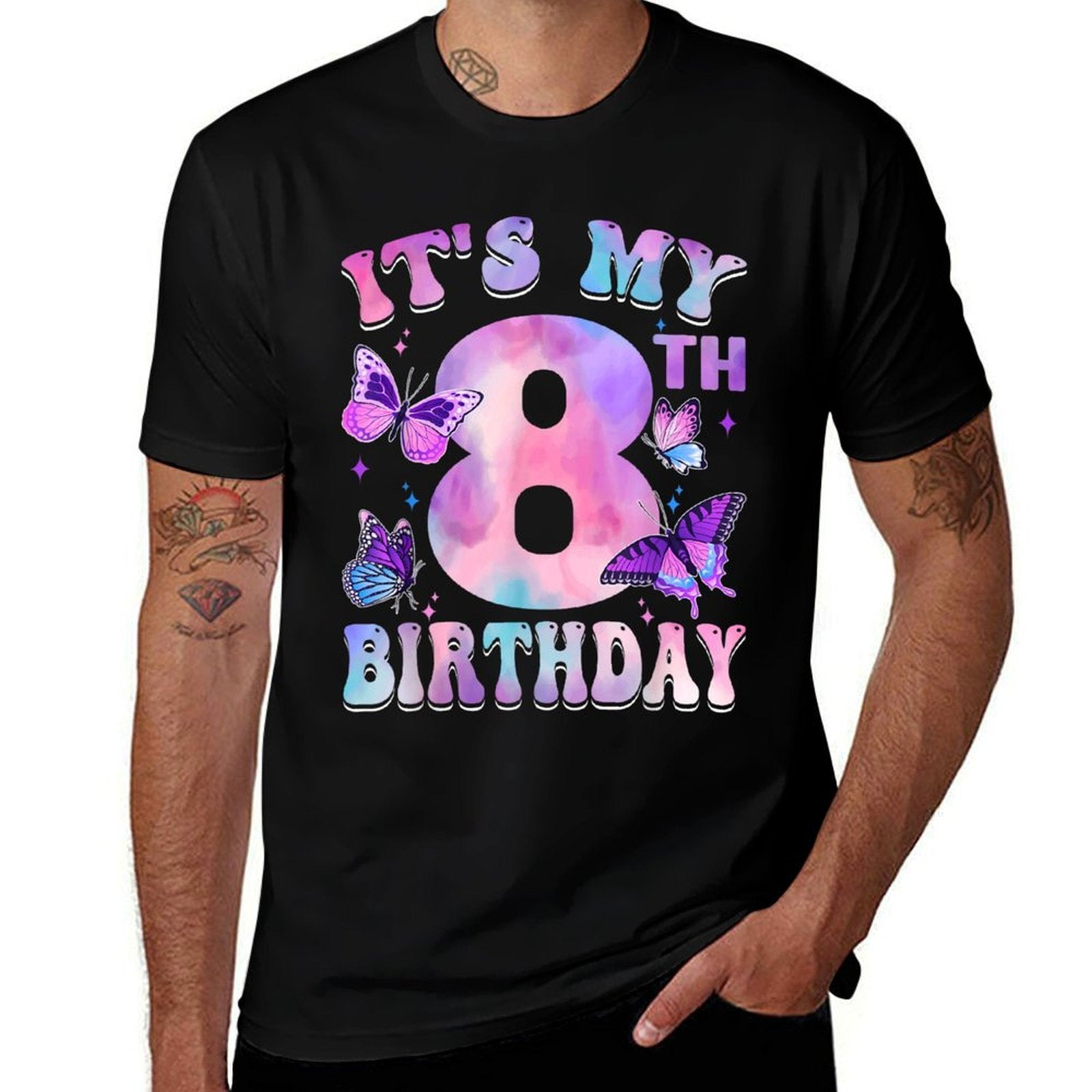 It's My 8th Birthday Butterfly Theme 8 Year Old Party Girl  Durable T-Shirt