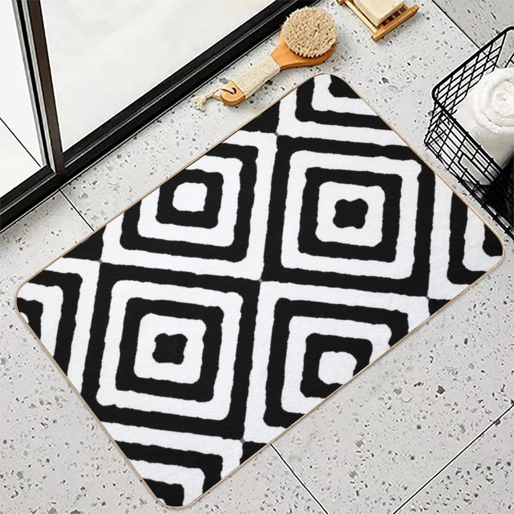 BLACK AND WHITE GEOMETRIC DIAMONDS PATTERN BY OZCUSHIONSTOO  Repositionable Bath Mat