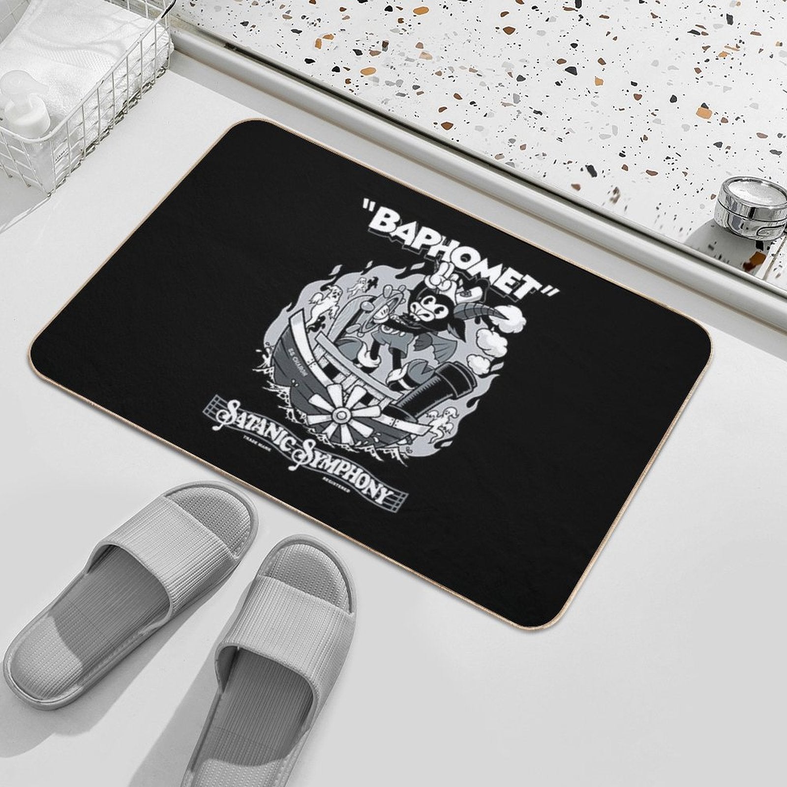 Vintage Cartoon Baphomet - Steamboat Baphy - Occult - Satanic Symphony  Rapid-Drying Bath Mat