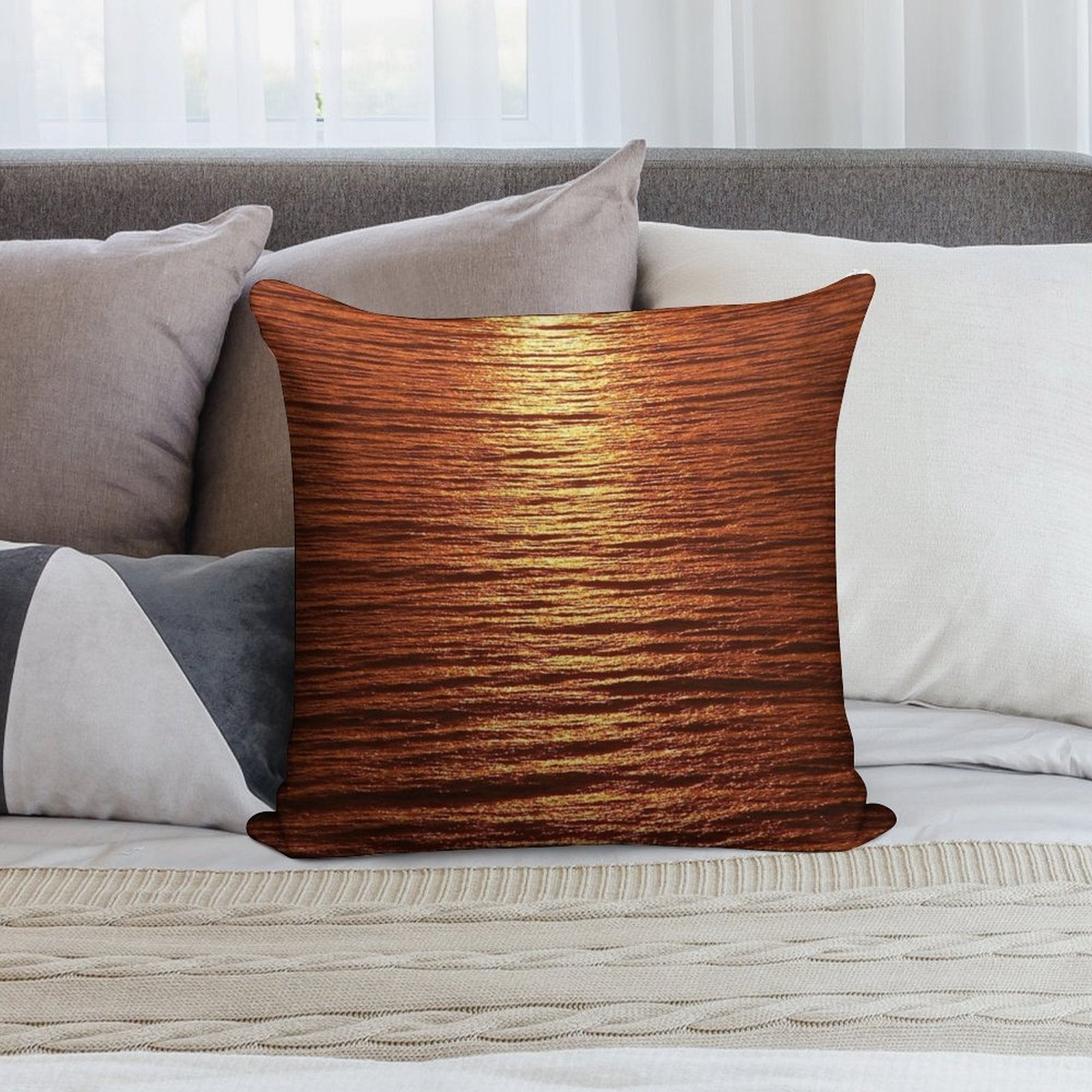 Copper Sea Sunrise Soft Decorative Cover Throw Pillow
