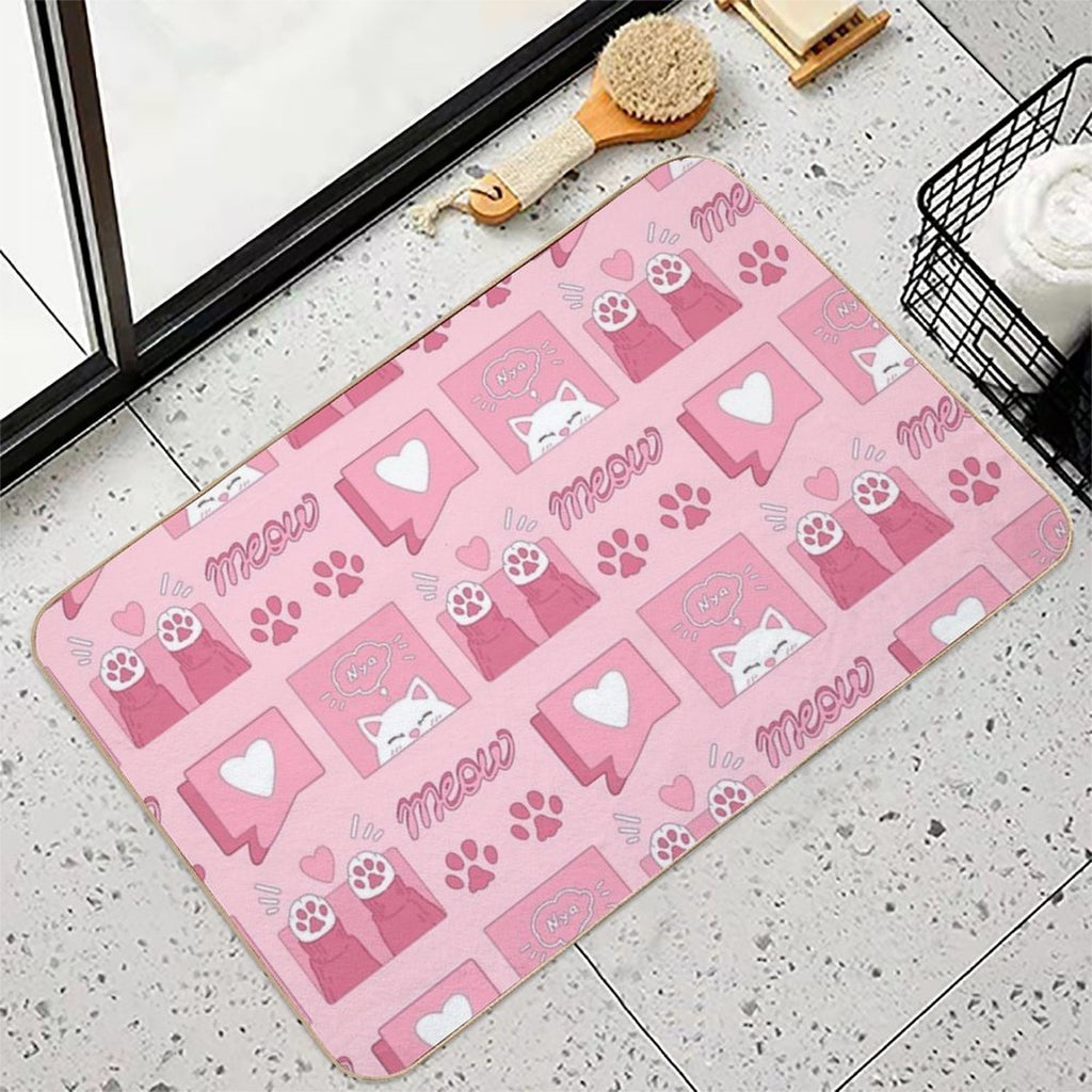 Cute Pink Cat Paws And Love  Odorless Bath Mat