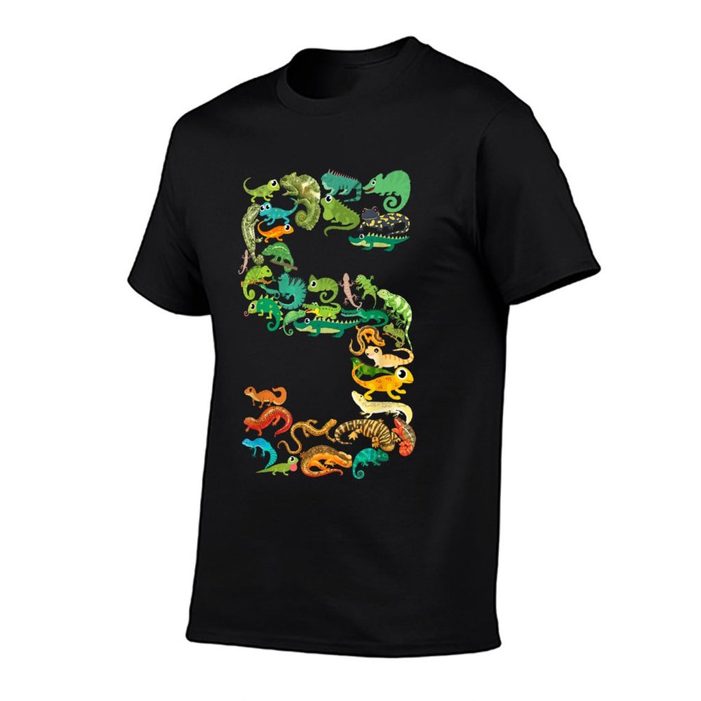 Kids 5th Birthday Reptiles Lizards Themed 5 Year Old Boys  Trendy Pattern T-Shirt
