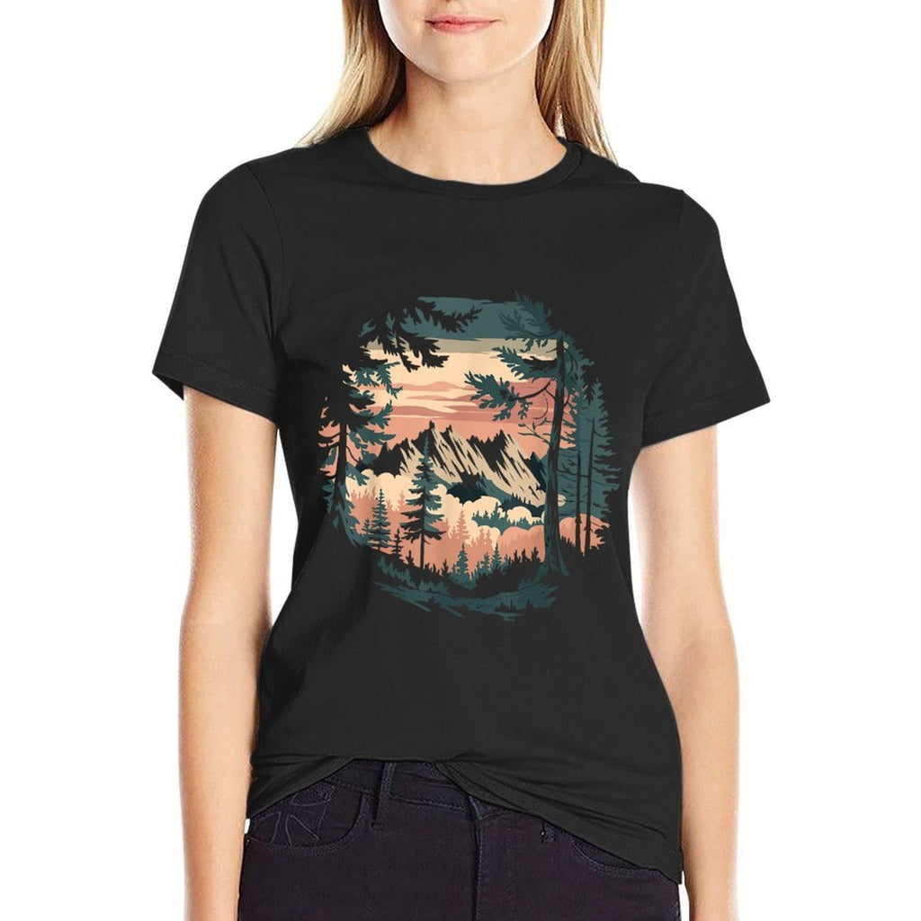 Trees Nature Mountains Adventure Outdoor Wildlife Forest  Trendy Pattern T-Shirt