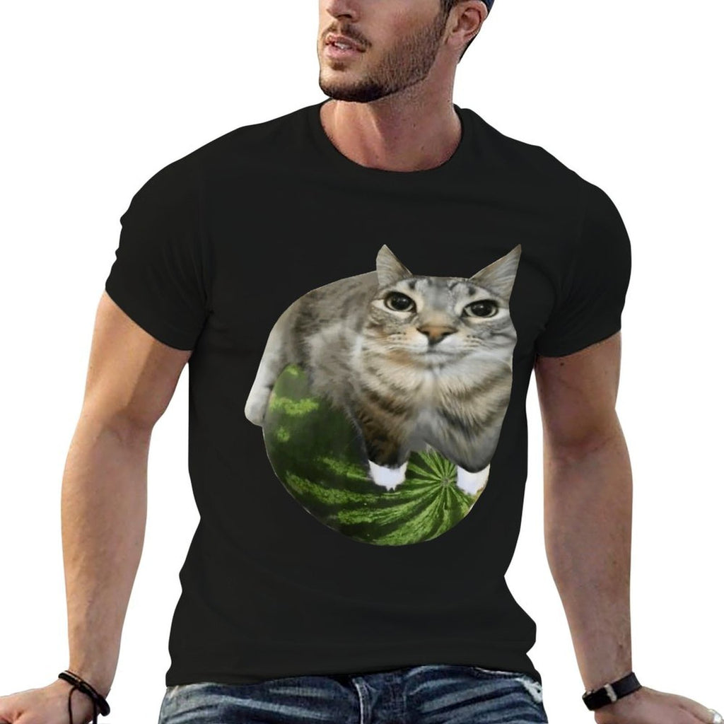 Watermelon Cat Meme  High-quality Stitching T-Shirt