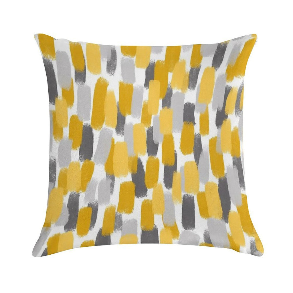 Grey And Mustard Yellow Paint Brush Effect Soft Washable Throw Pillow