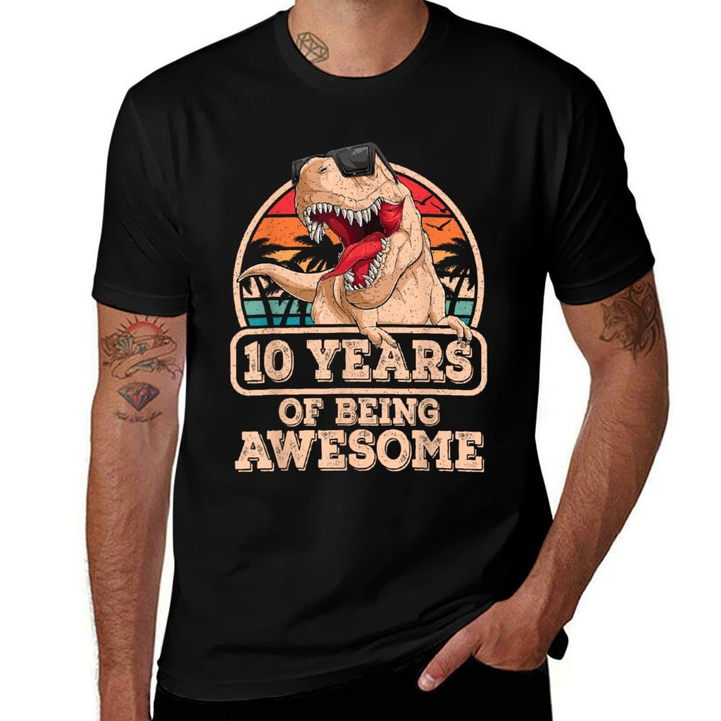 10 Years Of Being Awesome T Rex Dinosaur 10th Birthday Dino  Stretchy T-Shirt