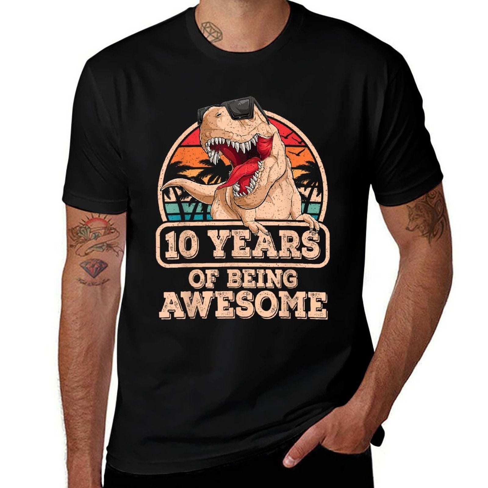 10 Years Of Being Awesome T Rex Dinosaur 10th Birthday Dino  Stretchy T-Shirt