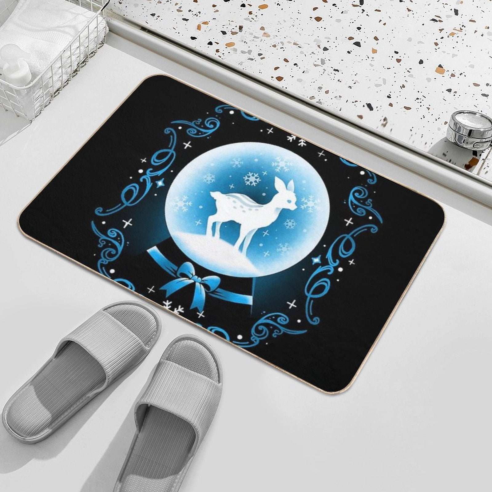 Snow Globe Deer  Absorbent Bath Mat