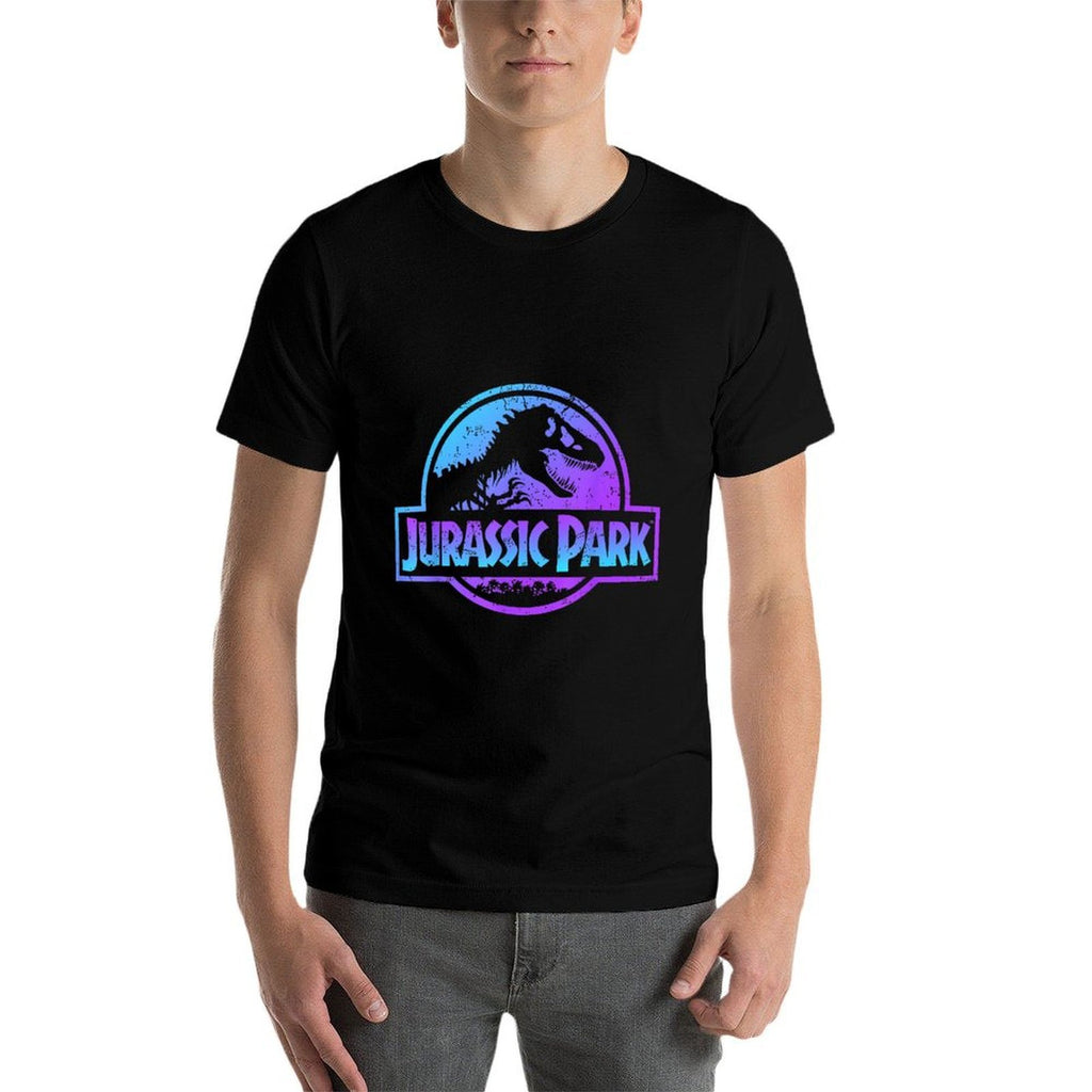Jurassic Park Blue & Purple Fossil Logo Graphic  Heathered Texture T-Shirt