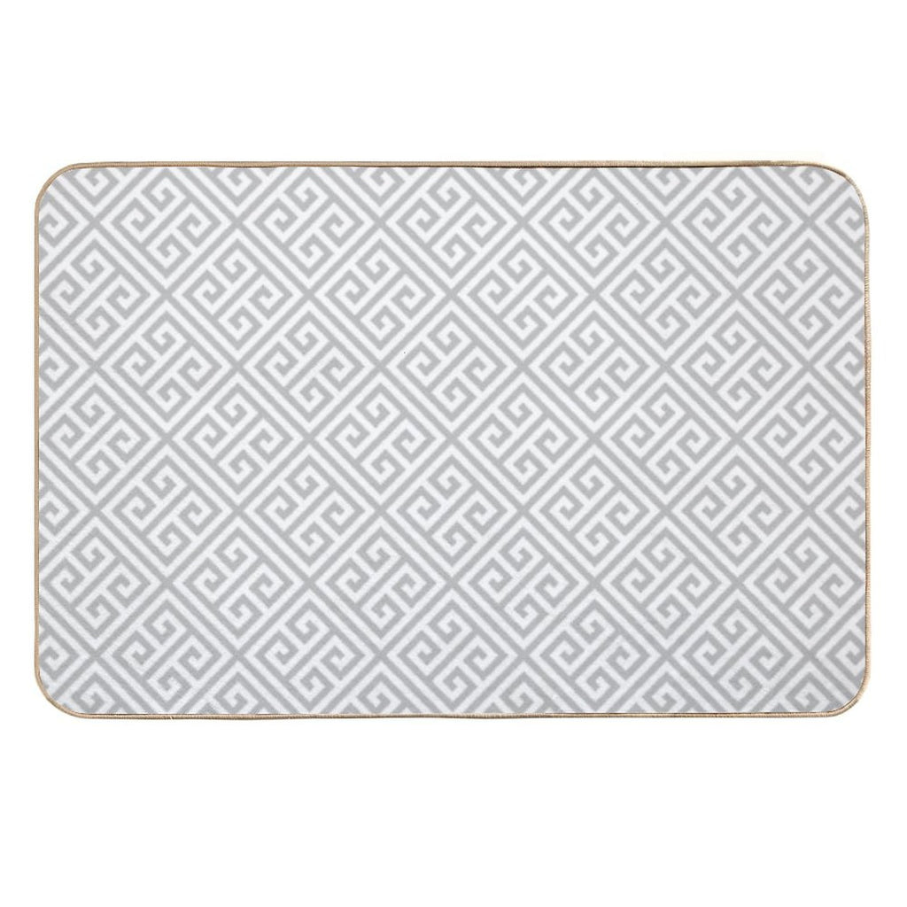 Greek Key Silver Gray And White Diagonal Pattern  Dirt-Trapping Bath Mat
