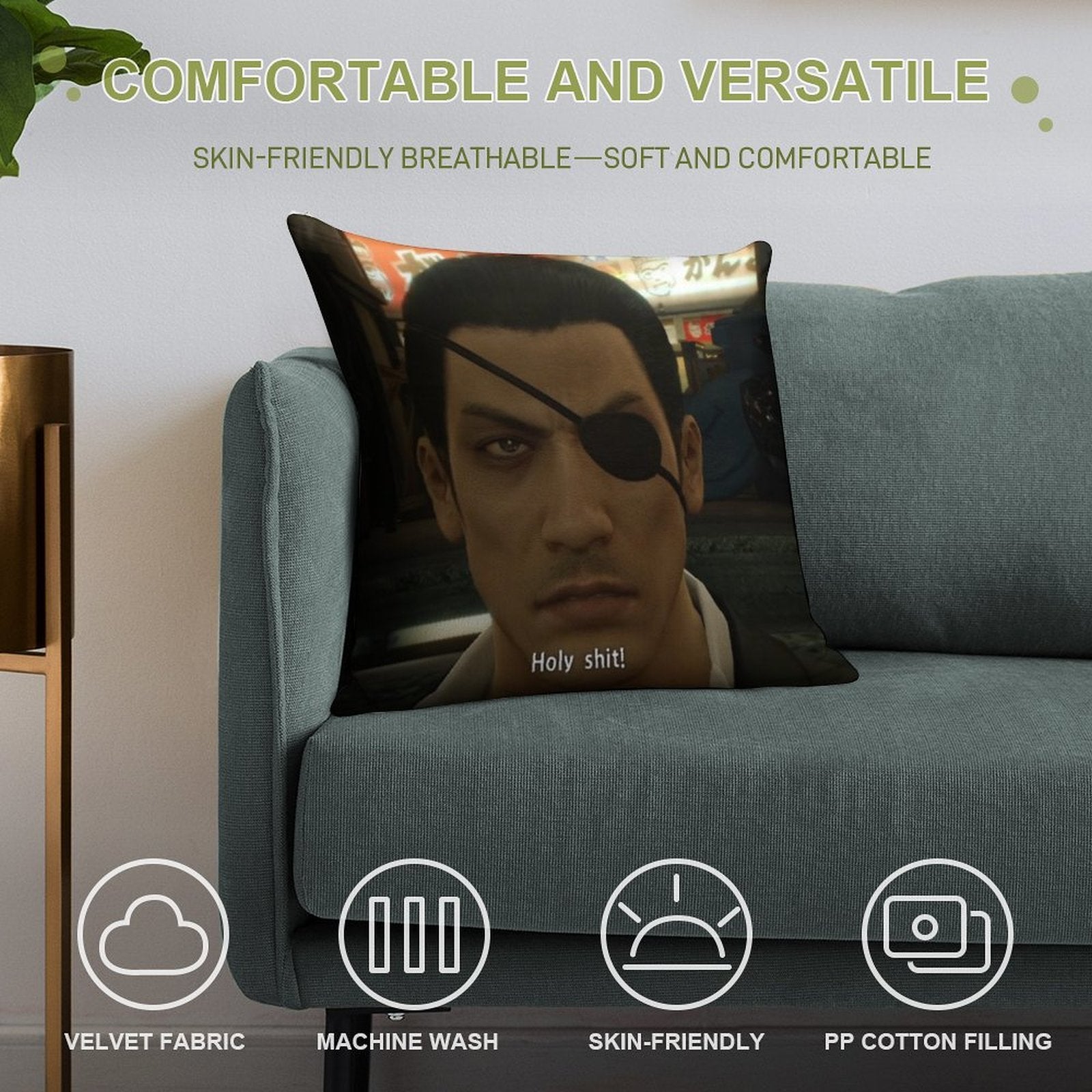 Yakuza Majima Holy Sht Soft Bedroom Essential Throw Pillow