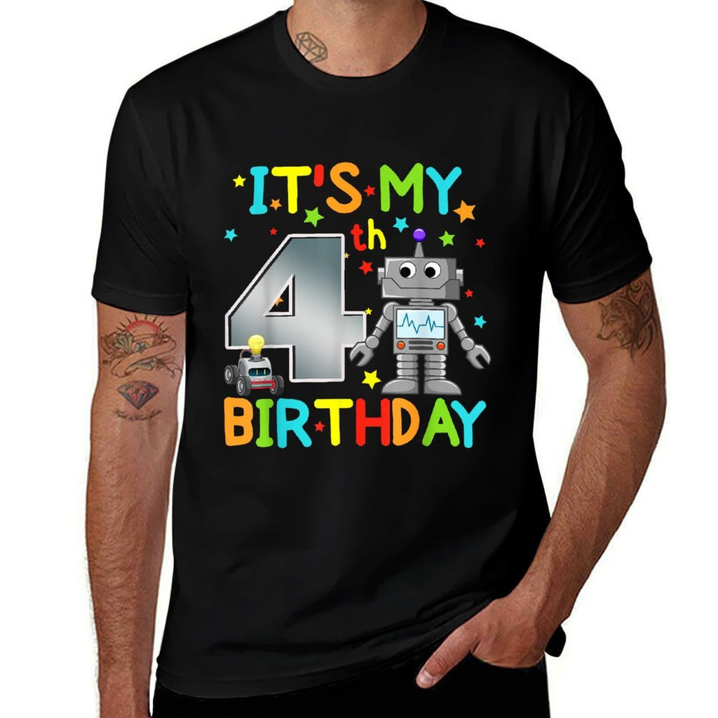 It's My 4th Birthday Robot 4 Year Old Funny Boy Girl  Classic T-Shirt