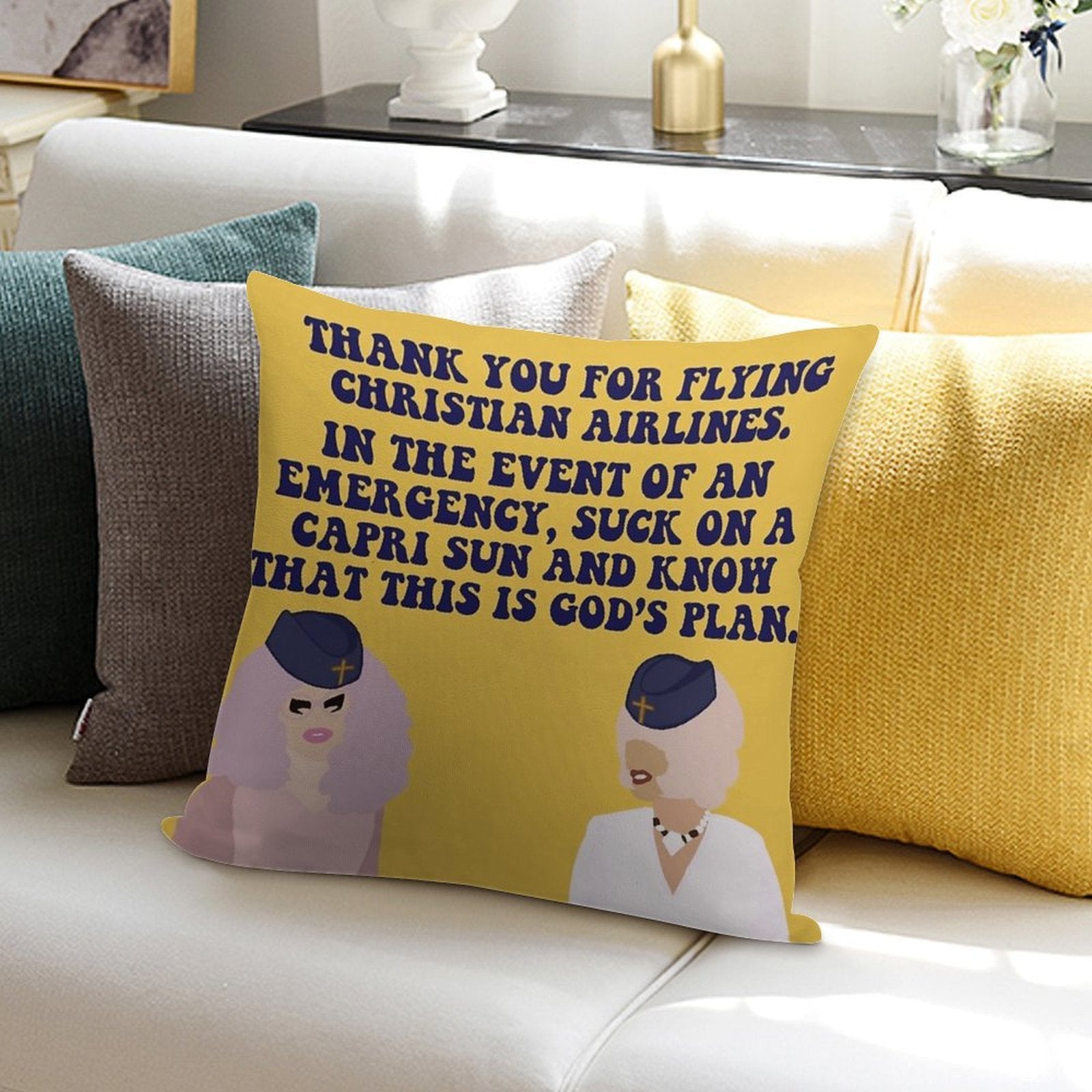 Trixie And Katya Christian Airlines Soft Luxury Feel Throw Pillow