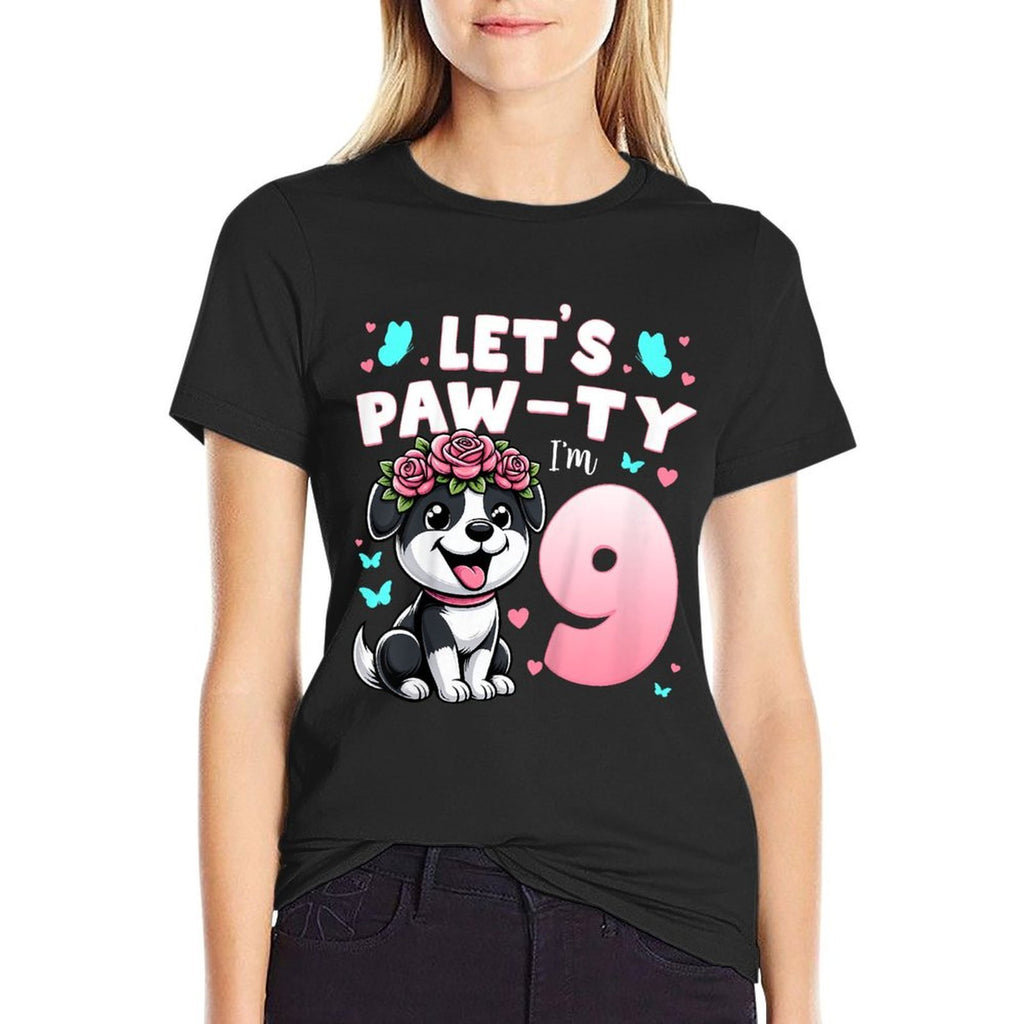 Kids Let's Paw-ty 9th Birthday Girl Dog Puppy Lover 9 Years Old  Classic T-Shirt