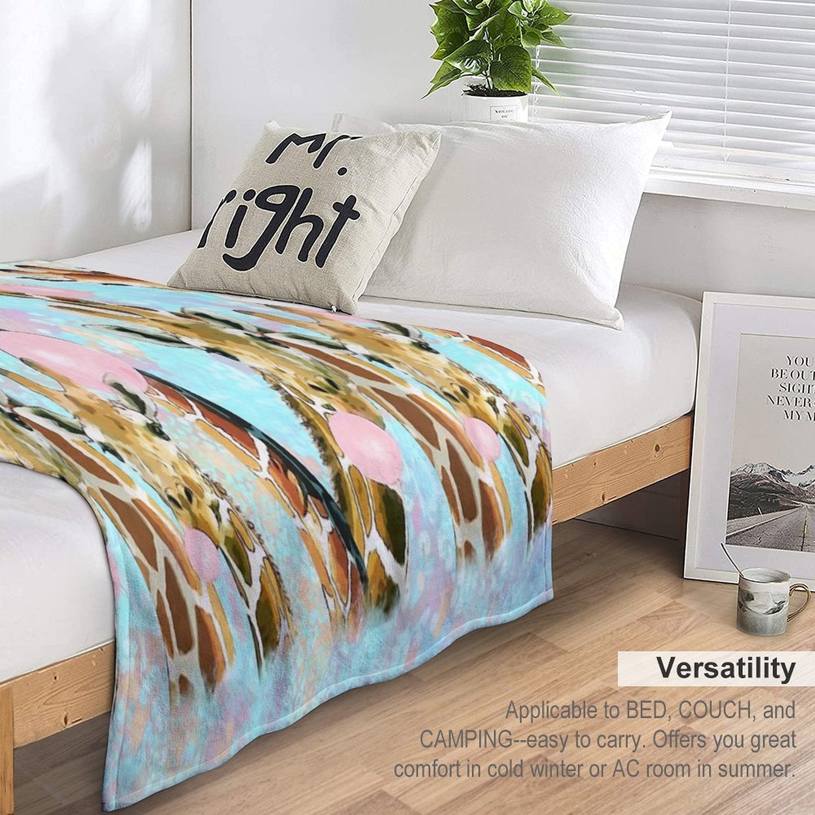 Watercolor Giraffes with Bubblegum, Funny Animals, Cute, Kawaii Giraffe Multi-functional Throw Blanket