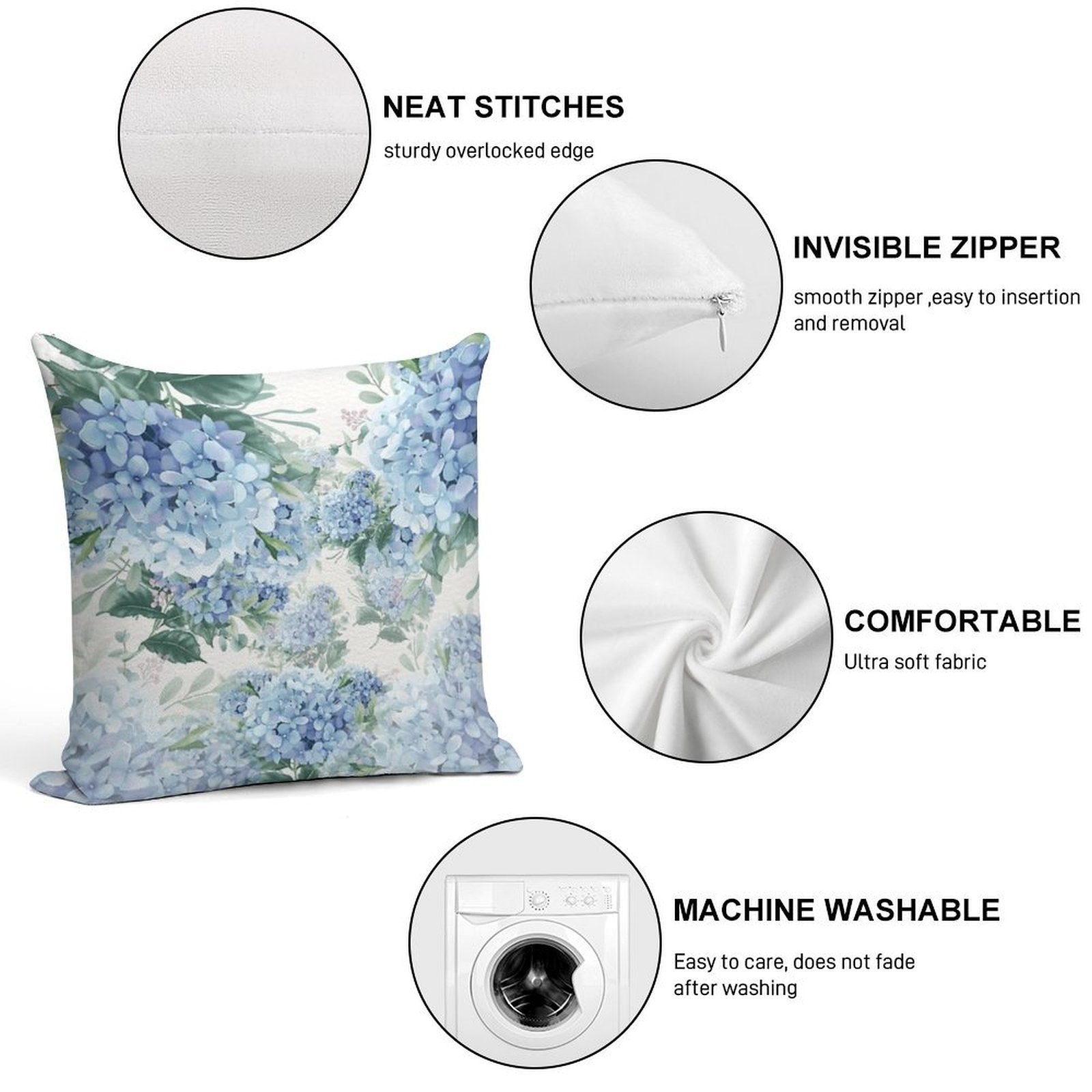 Blue Hydrangeas Soft Style Accent Throw Pillow