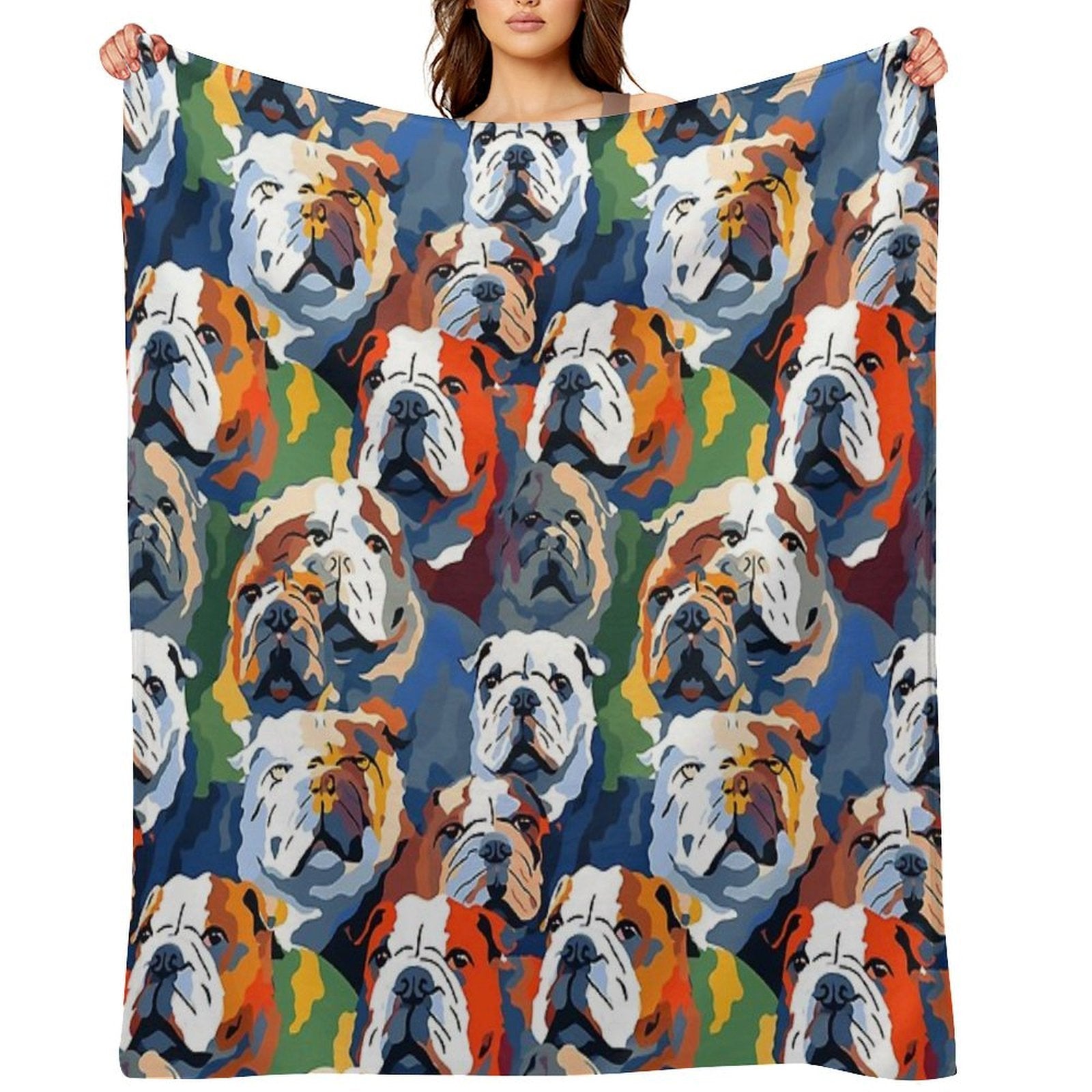 Bulldog in Camouflage Pattern Machine-washable Throw Blanket