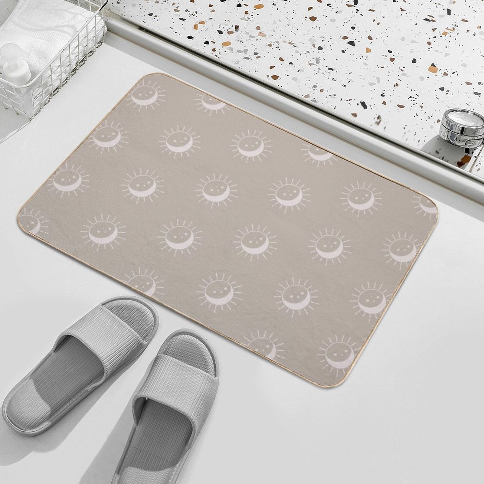Pretty Sun And Moon Pattern Soft Aesthetic In Muted Colors Light Taupe  Dirt-Trapping Bath Mat