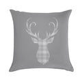 Grey Tartan Stag Head Soft Short Plush Fabric Throw Pillow