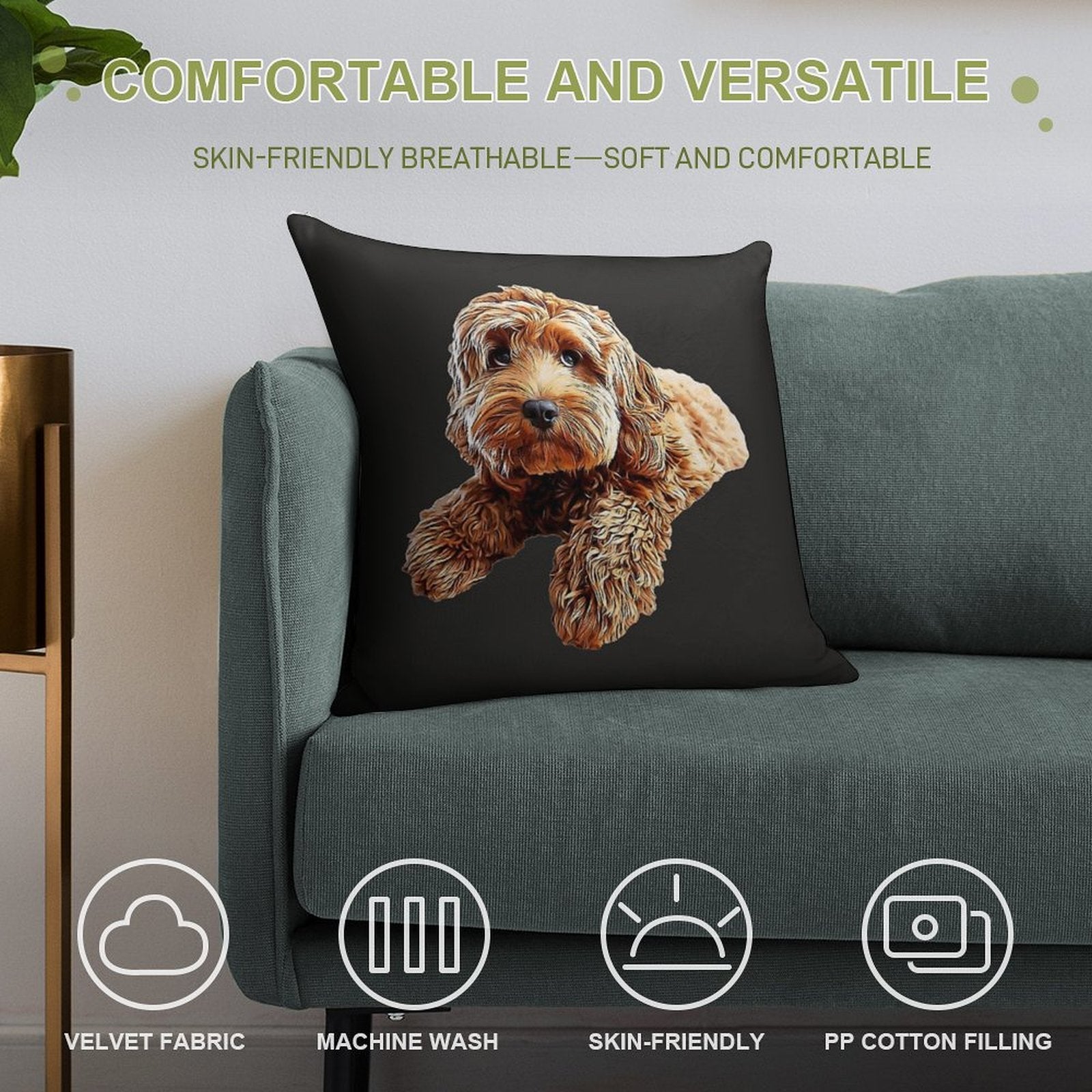 Doodle Cockerpoo Cockapoo Spoodle Cute Puppy Dog Soft Easy Maintenance Throw Pillow