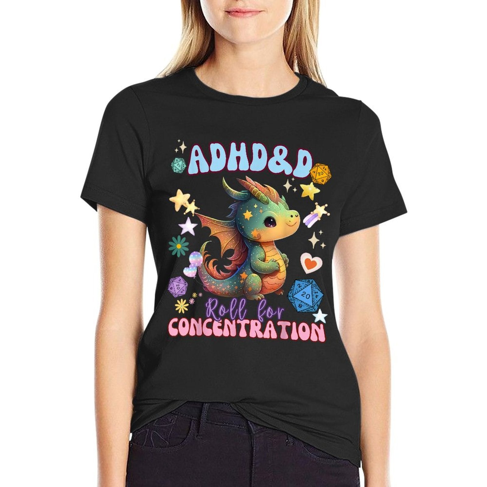 ADHDD Roll For Concentration Cute Watercolor Dragon  Durable T-Shirt