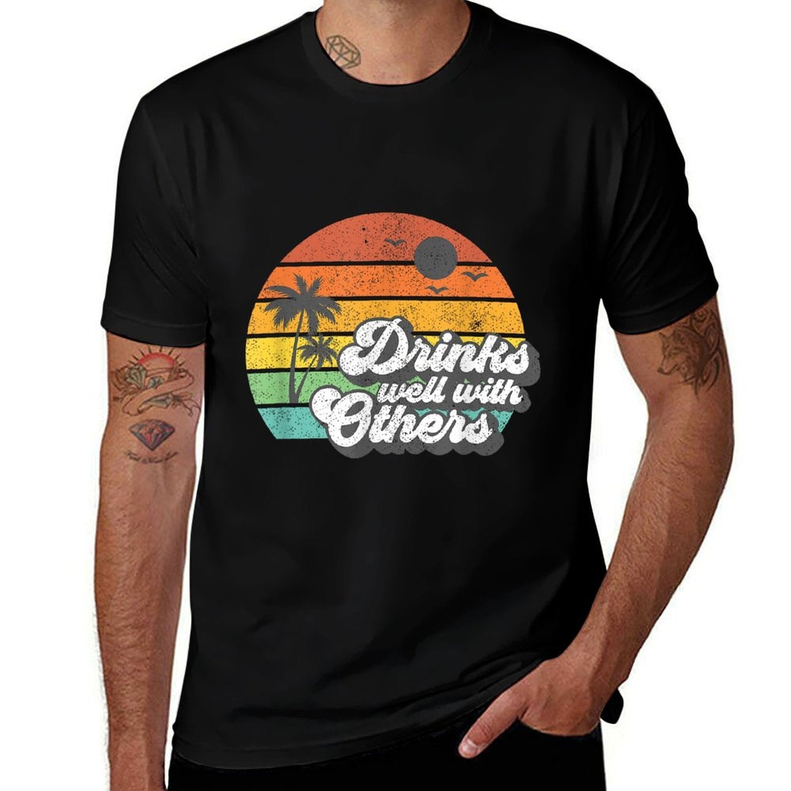 Drinks Well With Others Funny Retro Beach Summer Women Gift  Soft T-Shirt