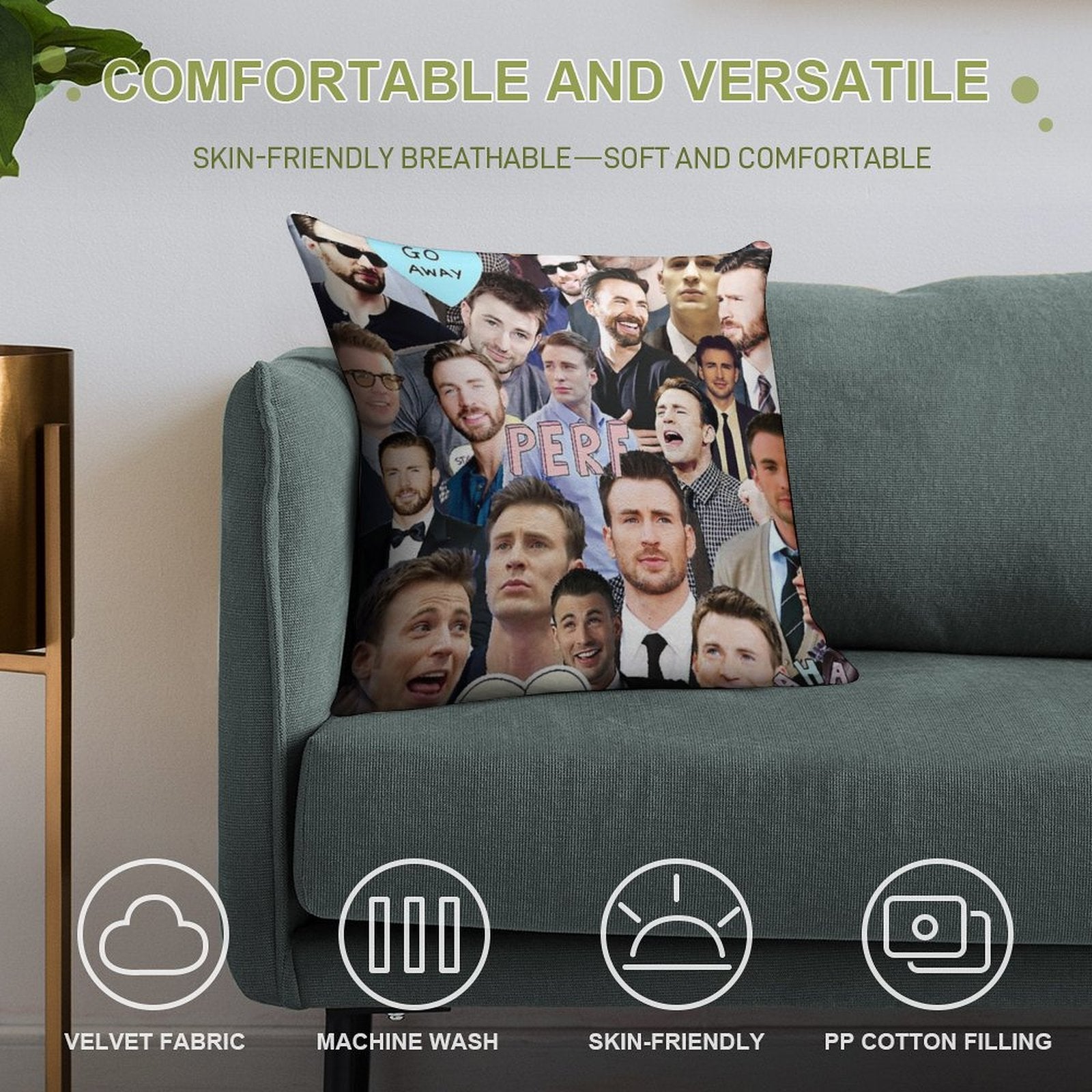 Chris Evans Collage Soft Home Decor Throw Pillow