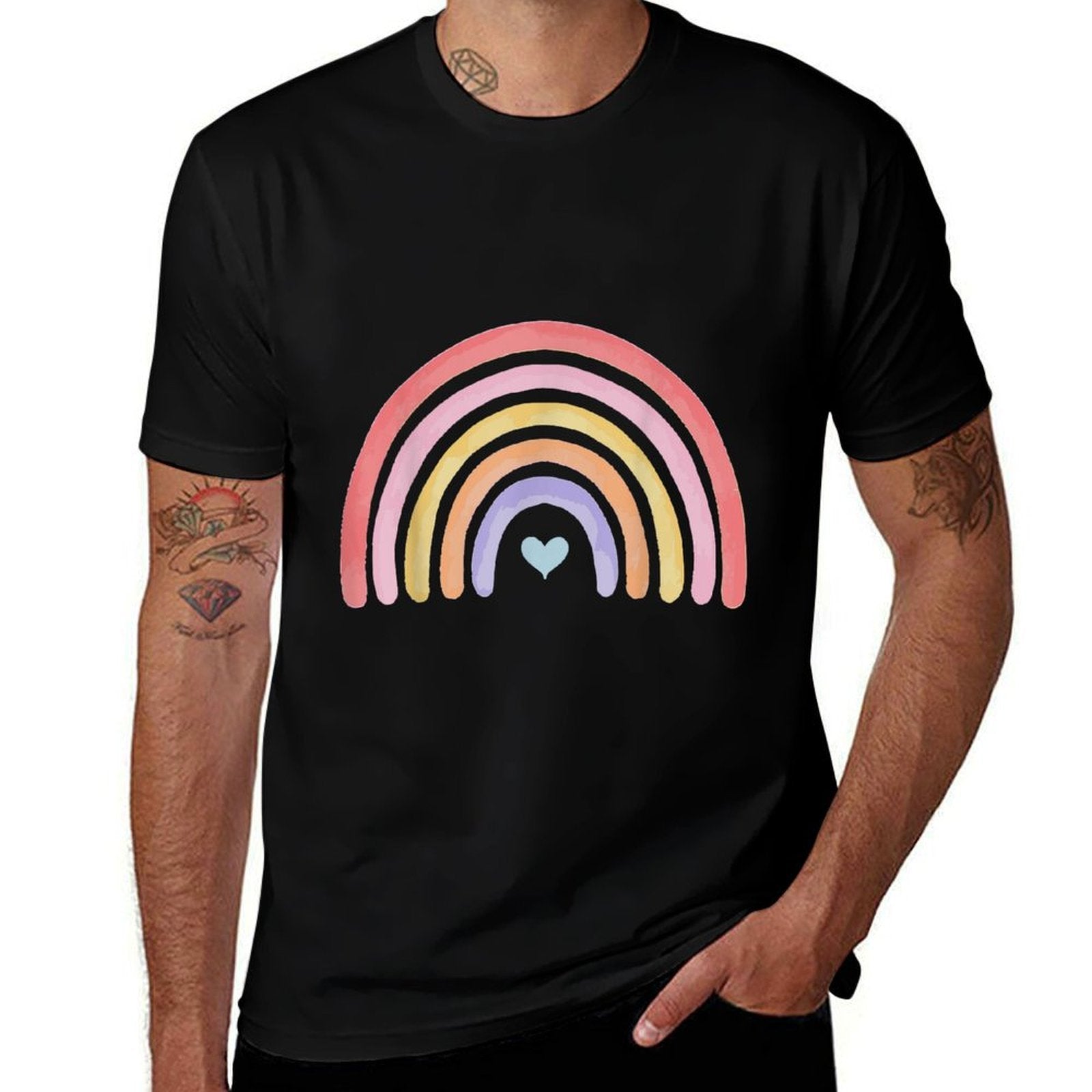 Cute Pastel Watercolor Rainbow  Oversized Silhouette T-Shirt