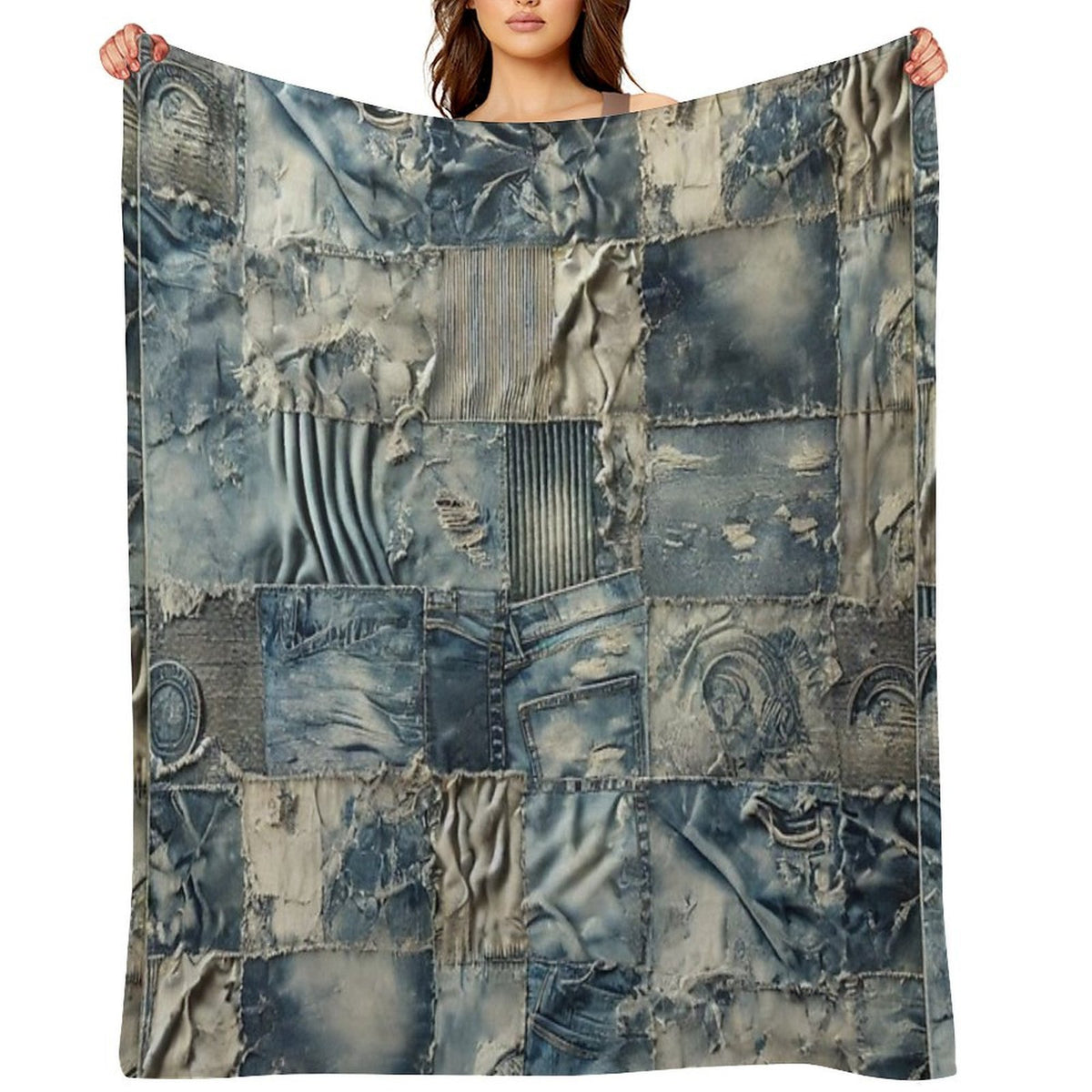 Rustic Denim Patchwork Multi-functional Throw Blanket