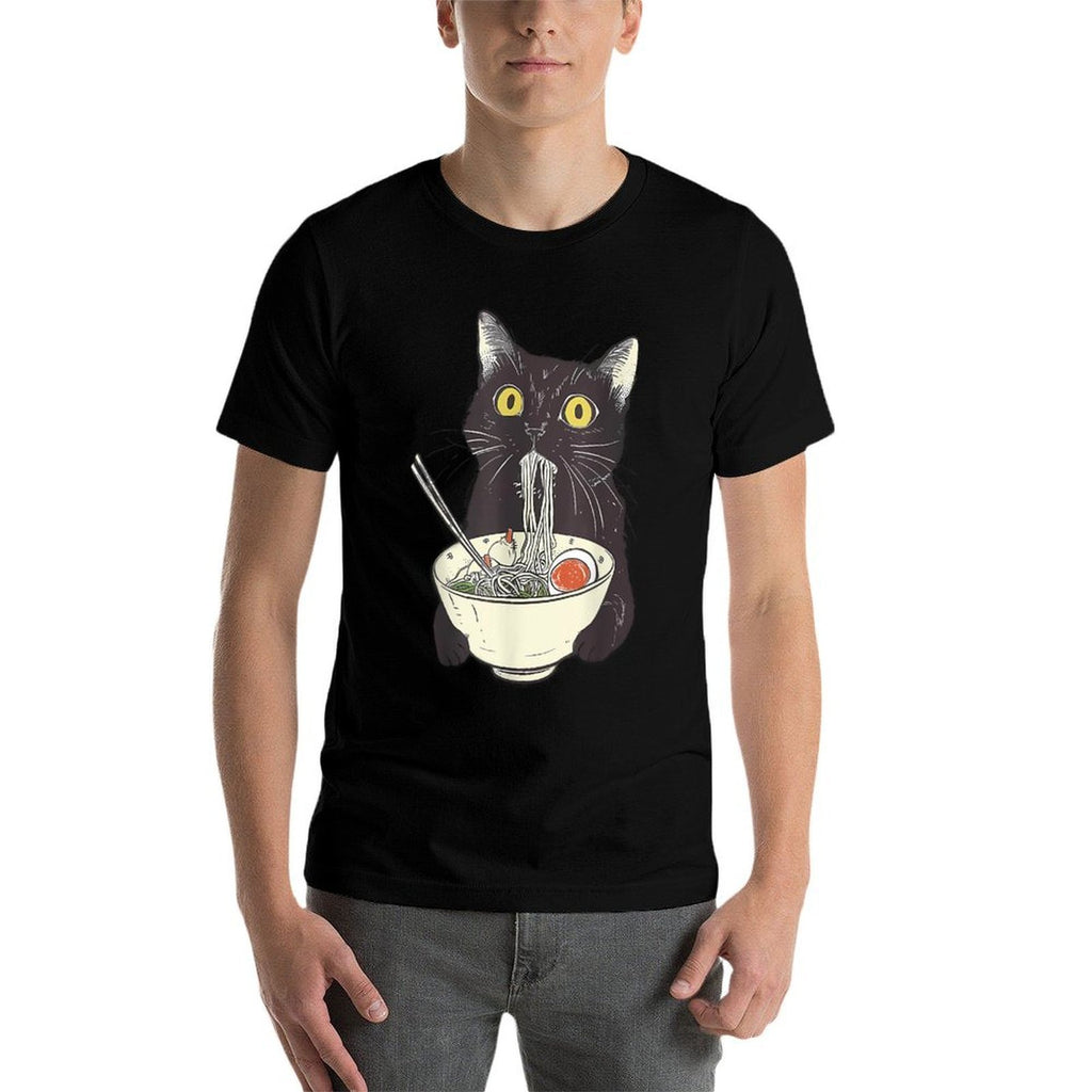 Cat Ramen Noodle Japanese Anime Manga Kawaii Cat  Slim-fit Cut T-Shirt