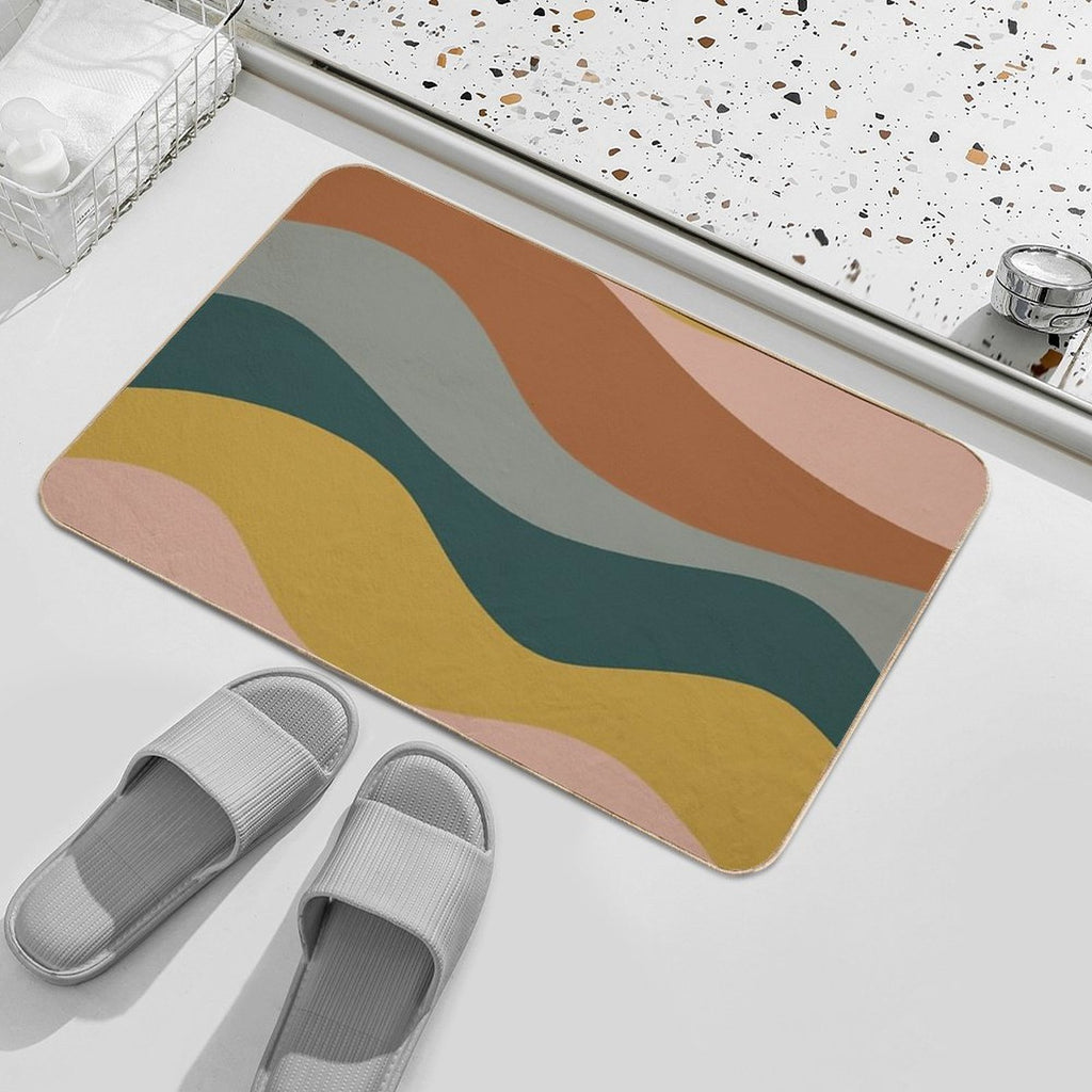 Retro Waves Minimalist Pattern Rust, Blush Pink, Gray, Navy Blue, And Mustard Gold  Anti-Trip Bath Mat