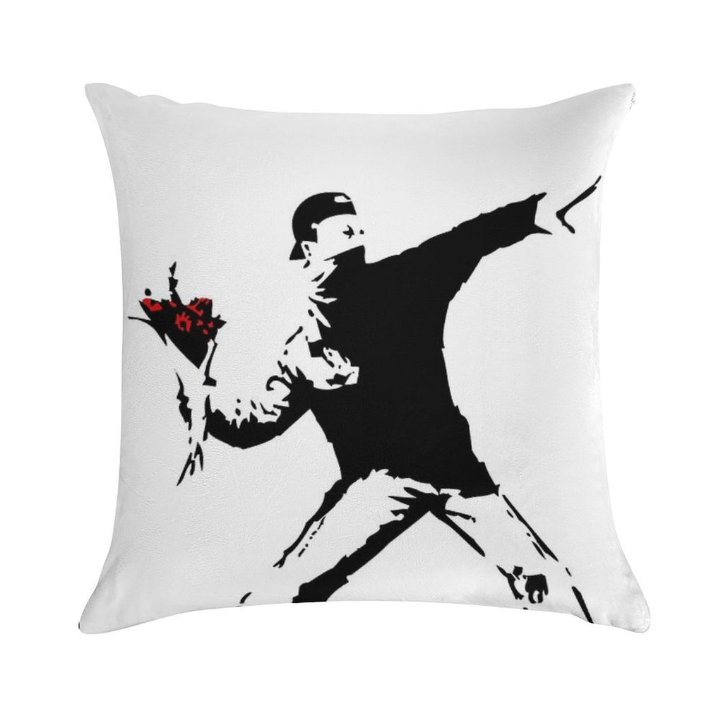 Banksy Flower Thrower! Soft High-Density Material Throw Pillow