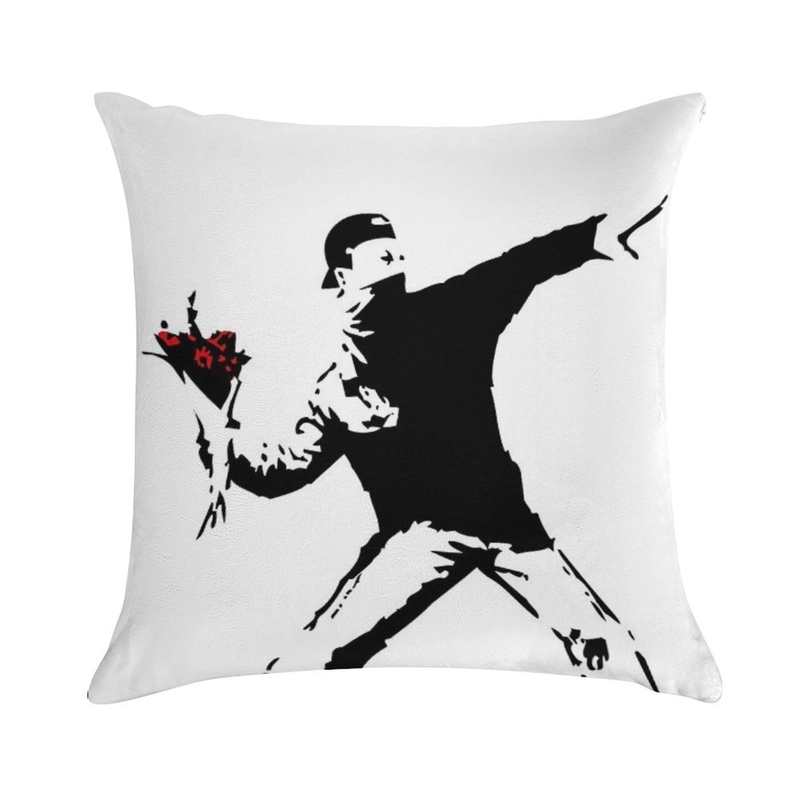 Banksy Flower Thrower! Soft High-Density Material Throw Pillow