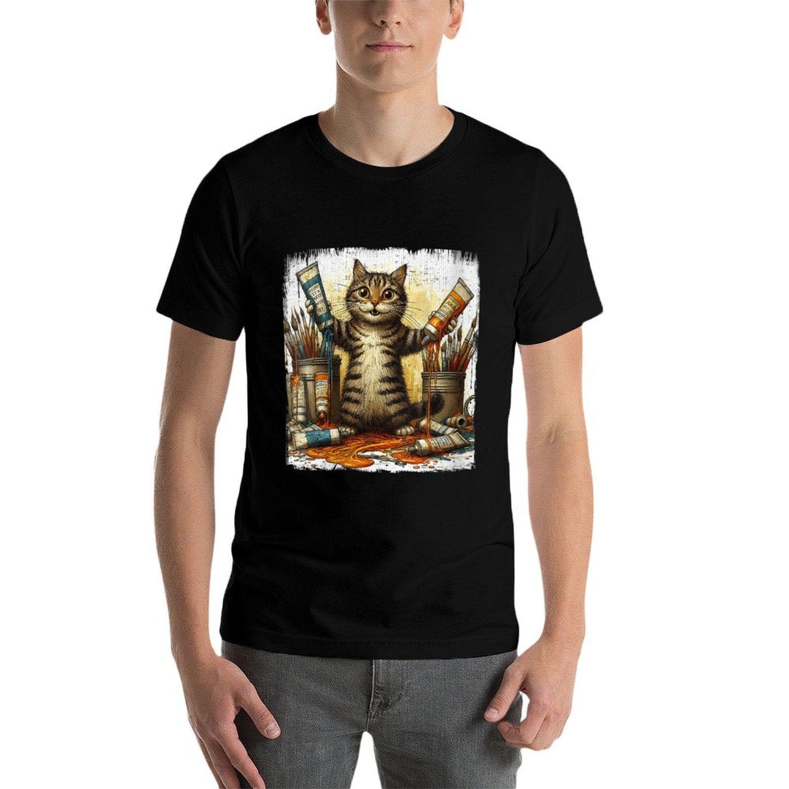 Womens Cat And Oil Paint Design For Painters And Artists  Versatile T-Shirt