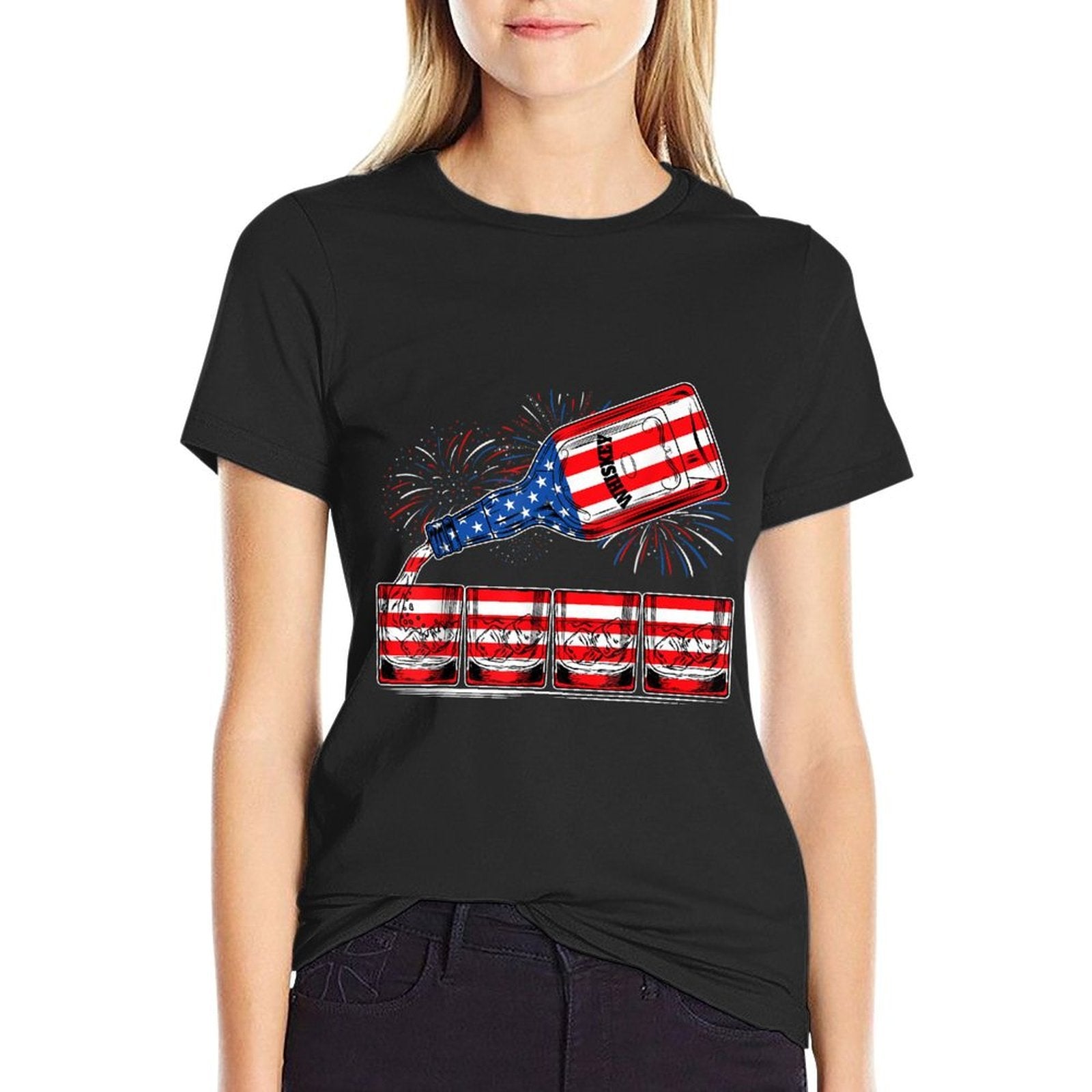 Glasses Of Whiskey American 4th Of July Independence Da  Heathered Texture T-Shirt