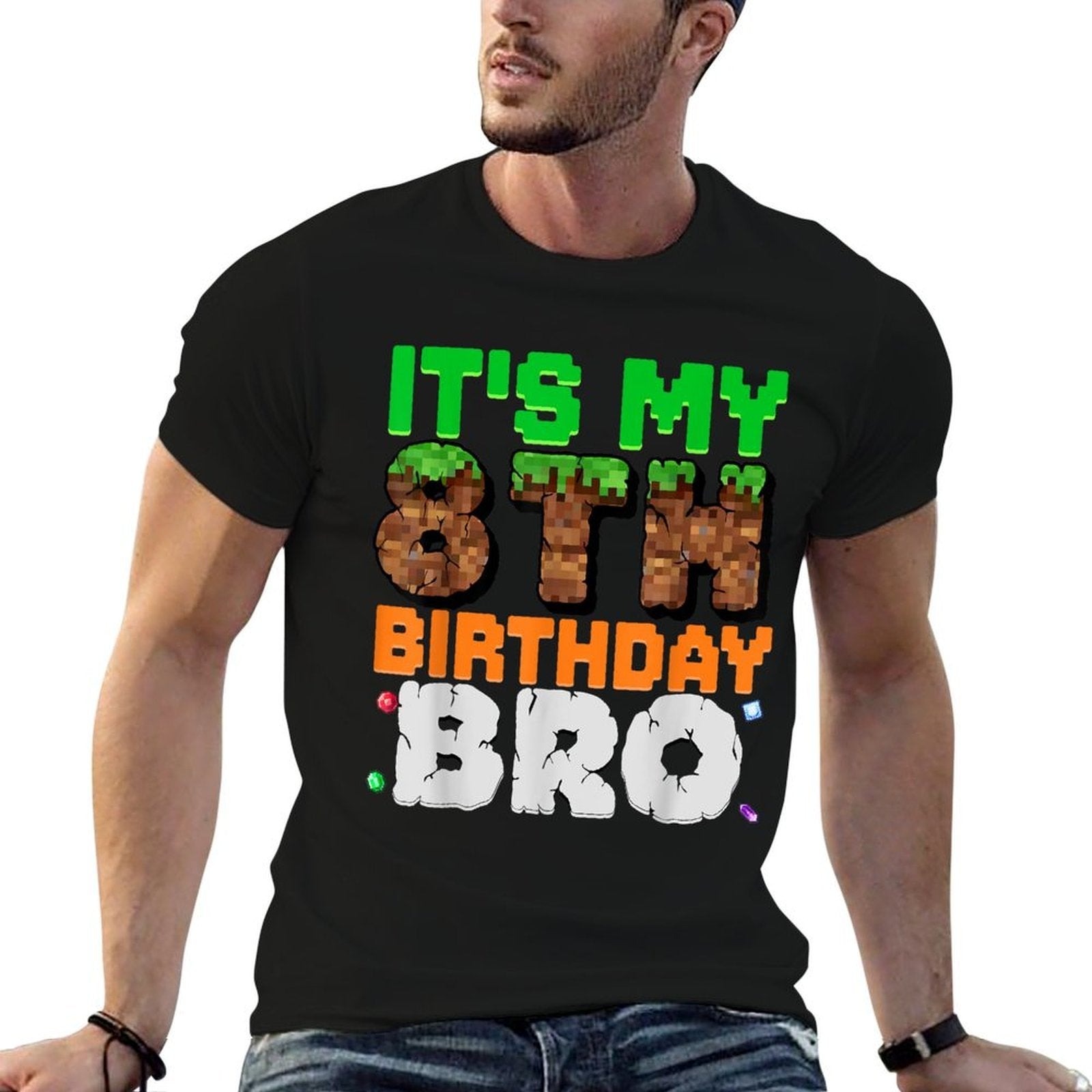 It's My 8th Birthday Bro Pixel Game 8 Year Old Birthday Boy  Versatile T-Shirt