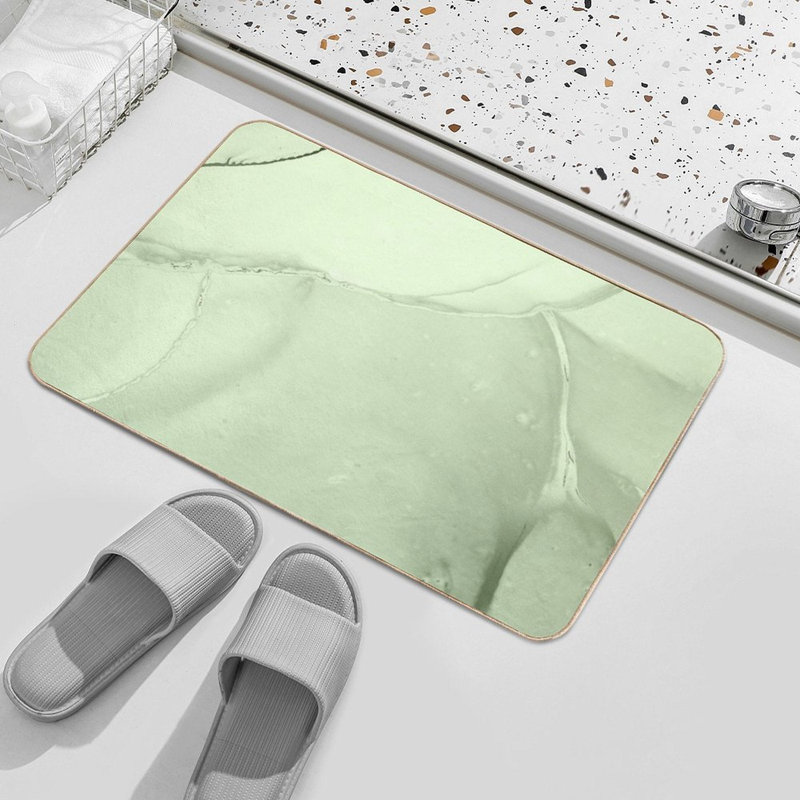 Soft Pastel Green, Sage Green Marble  Easy To Clean Bath Mat