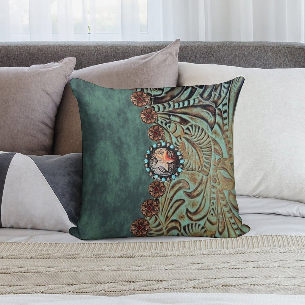 Rustic Cowboy Cowgirl Western Country Green Teal Soft Luxury Feel Throw Pillow