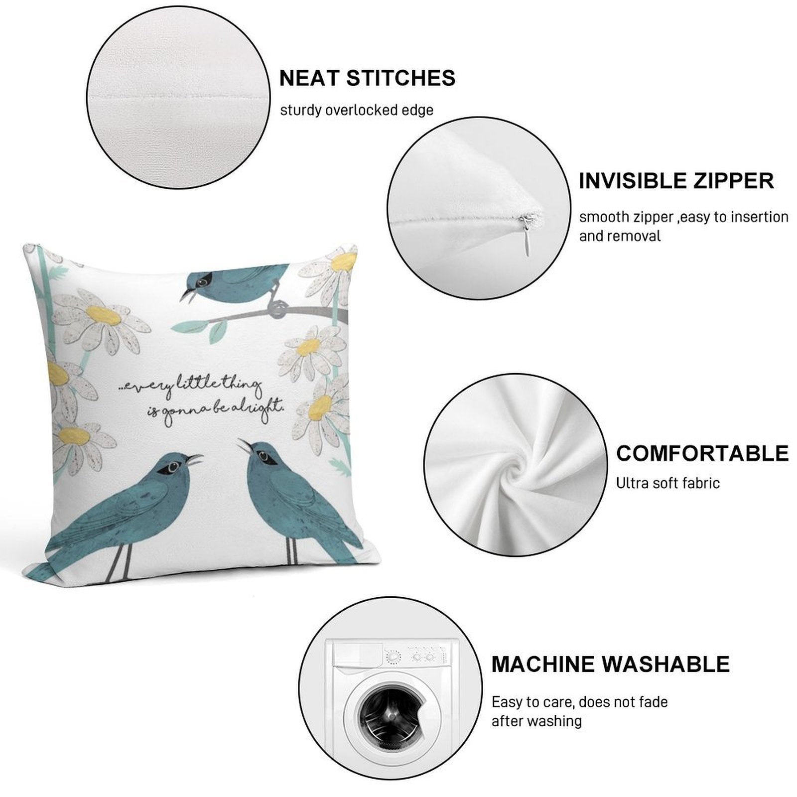 Three Little Birds (Don't Worry About A Thing) Soft Anti-Pilling Throw Pillow
