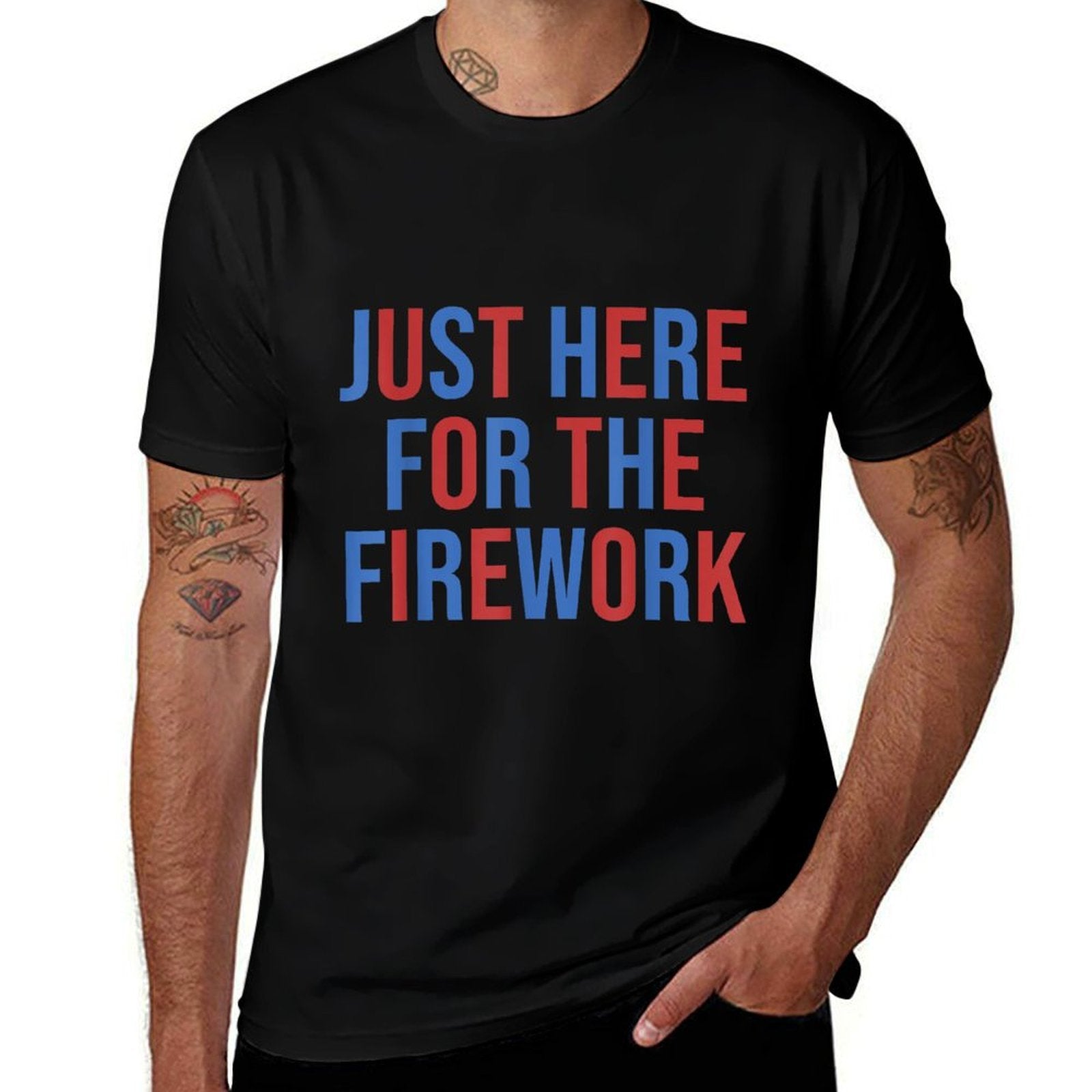 Funny Im Just Here For The Fireworks 4th Of July Couple  Polyester Blend T-Shirt