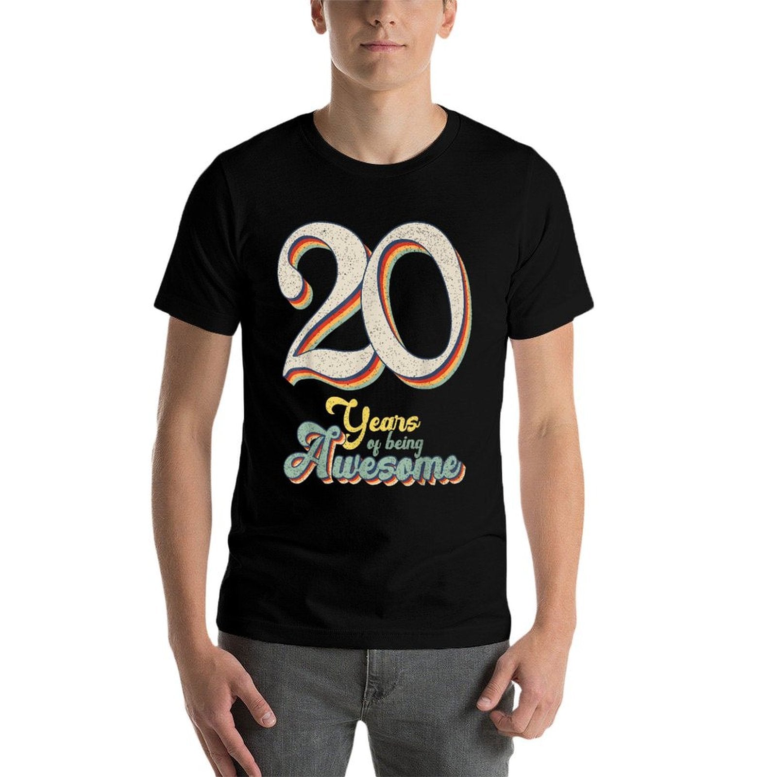 20 Years Of Being Awesome Retro Vintage 20th Birthday  Fade-proof Color T-Shirt