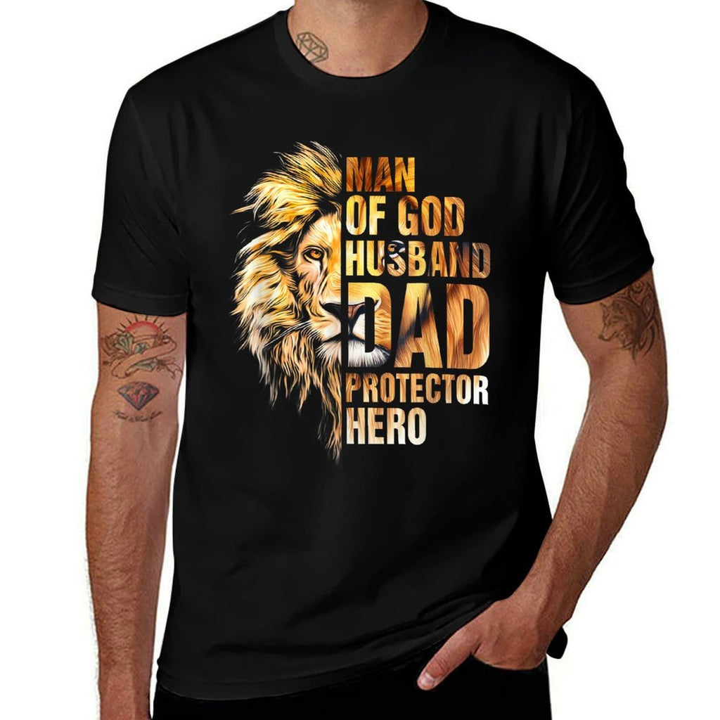 Man of God Husband Dad Protector Hero Lion Fathers Day  Vintage-inspired T-Shirt
