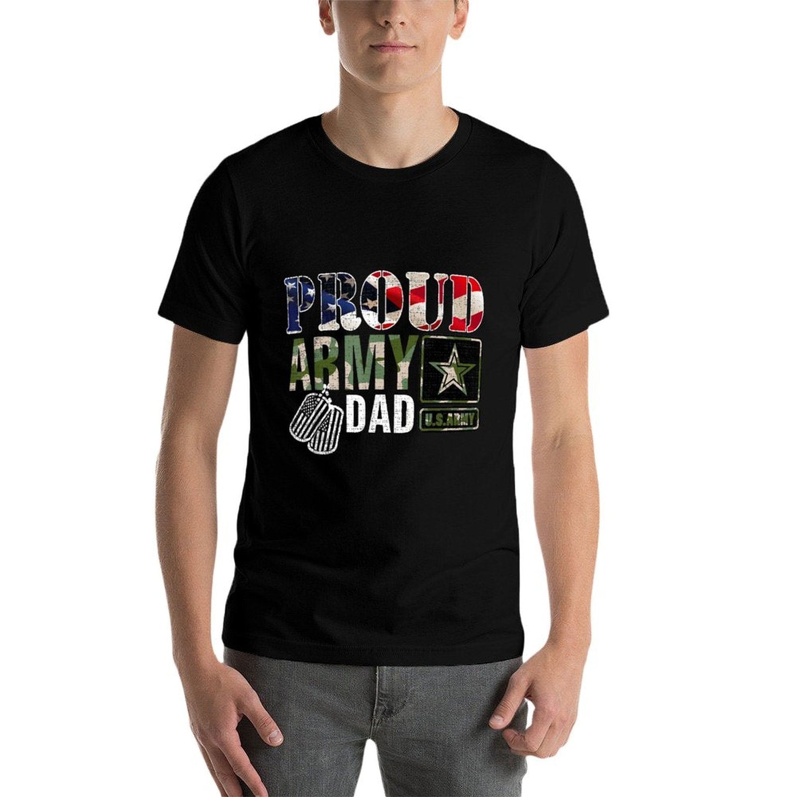 Vintage Proud Army Dad Camo With American Gift  Wrinkle-resistant T-Shirt