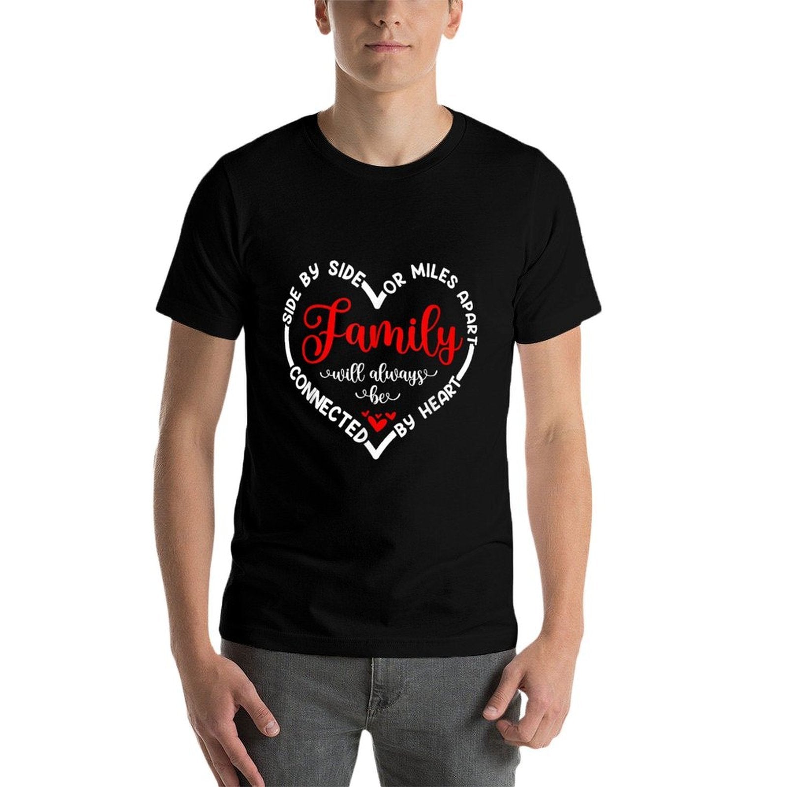Side By Side Or Miles Apart Connected By Heart Funny Family  Eco-friendly Material T-Shirt